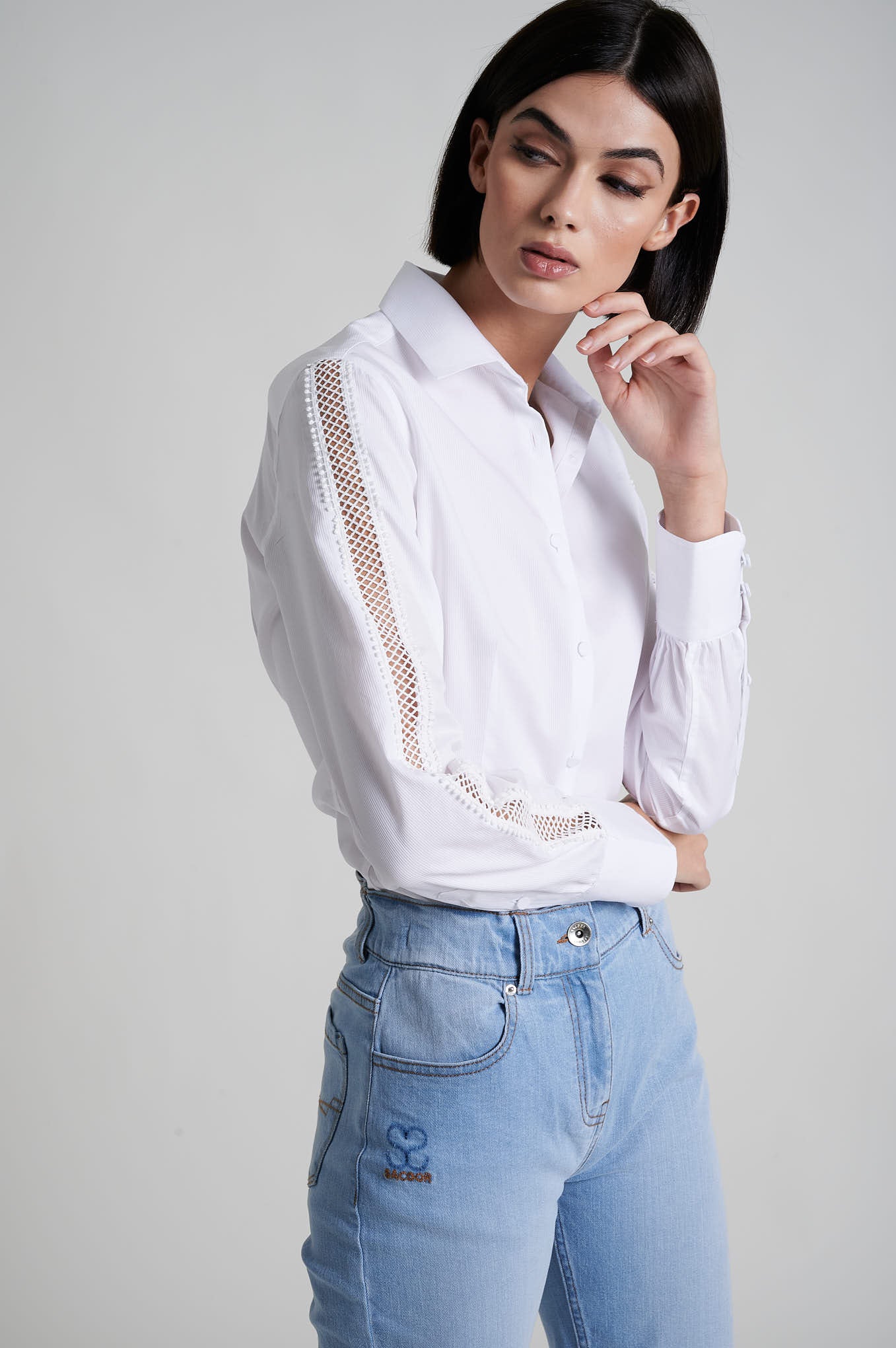 100% cotton shirt with inserted lace at sleeves - Image 8