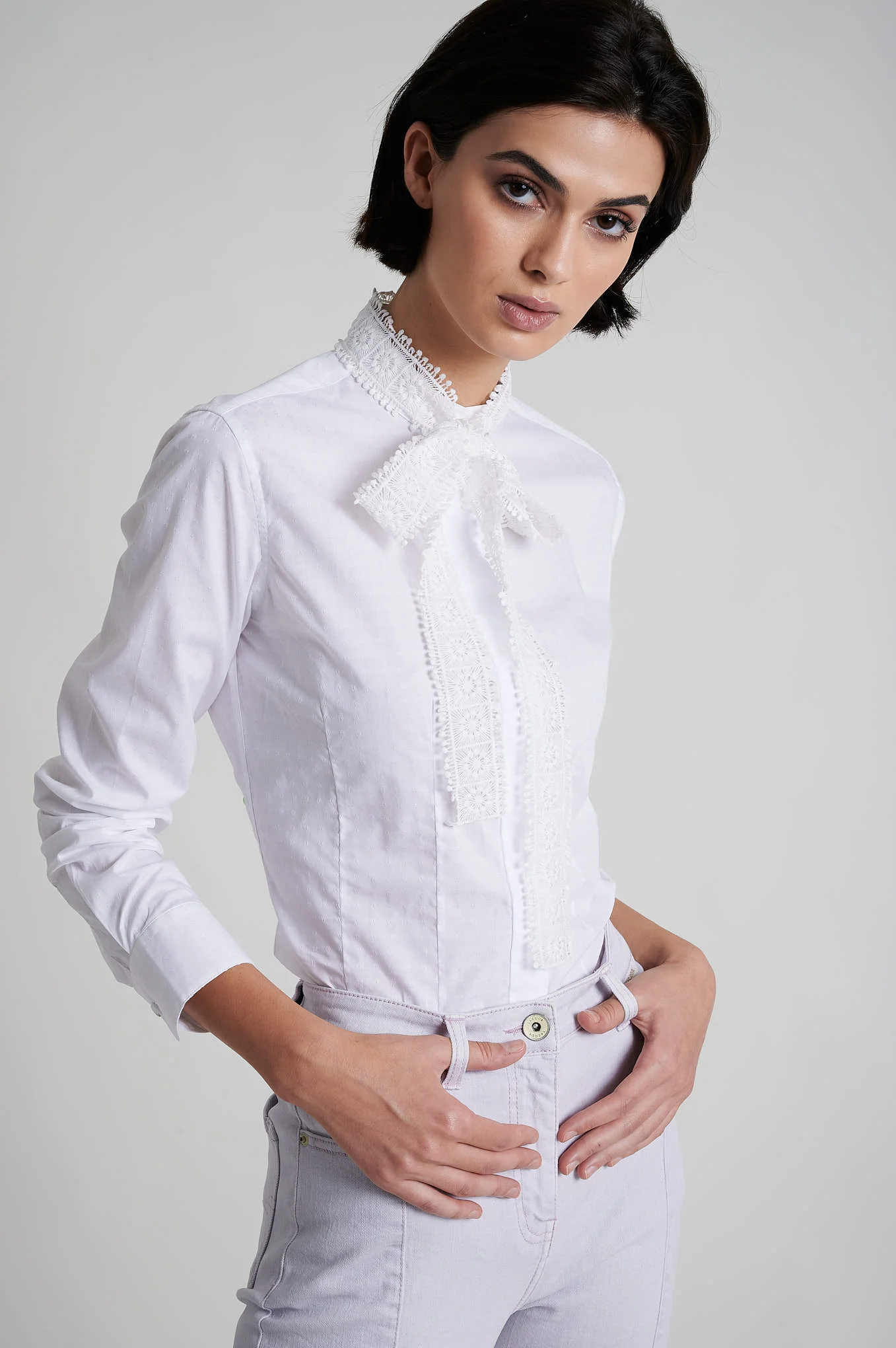 100% cotton shirt with ribbon lace at collar - Image 6