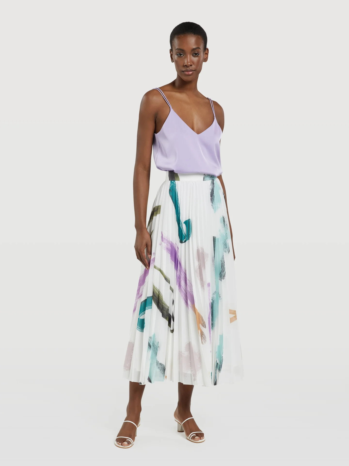 Abstract Print Pleated Skirt