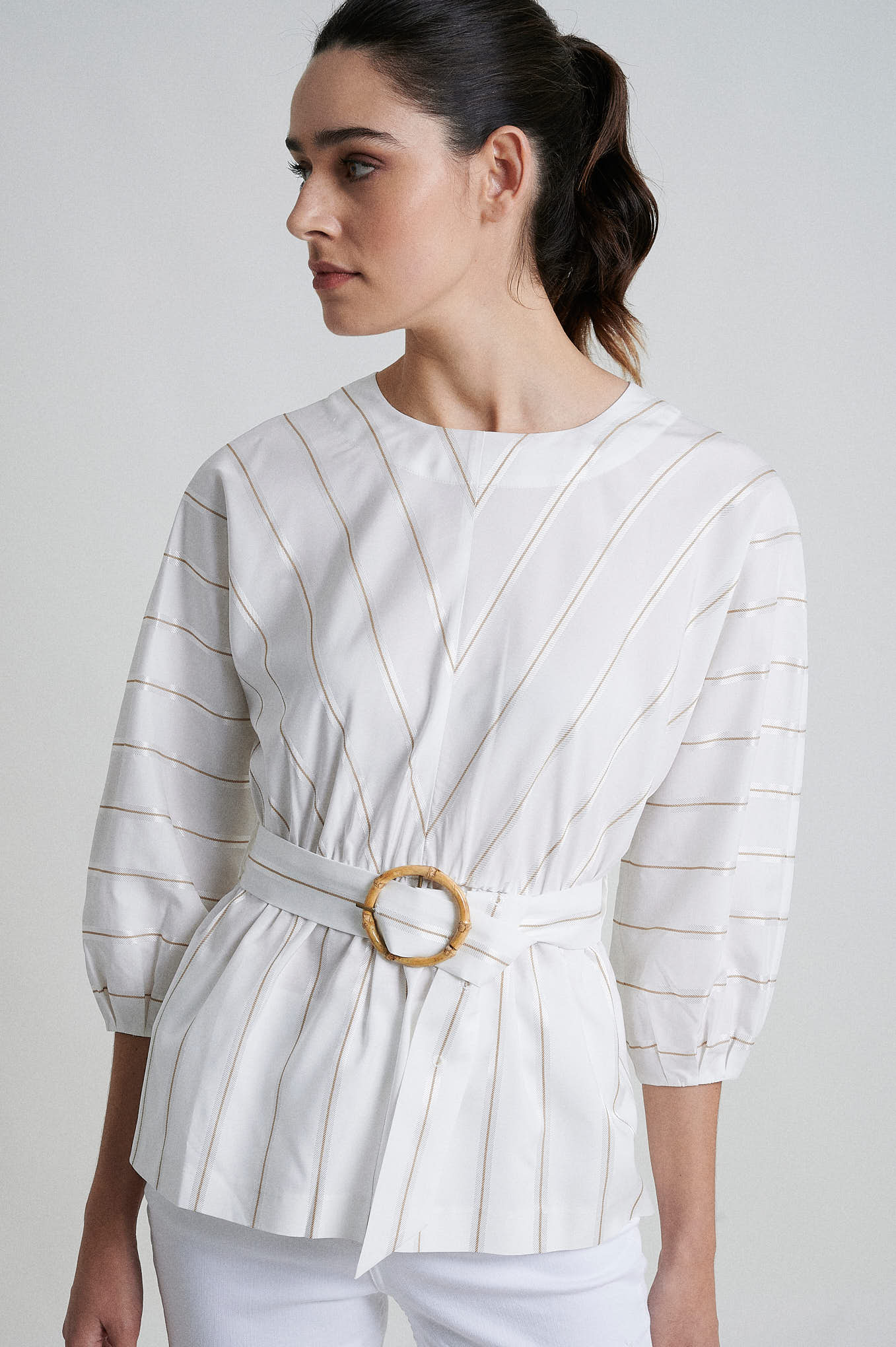 Blouse with bamboo buckle belt - Image 2