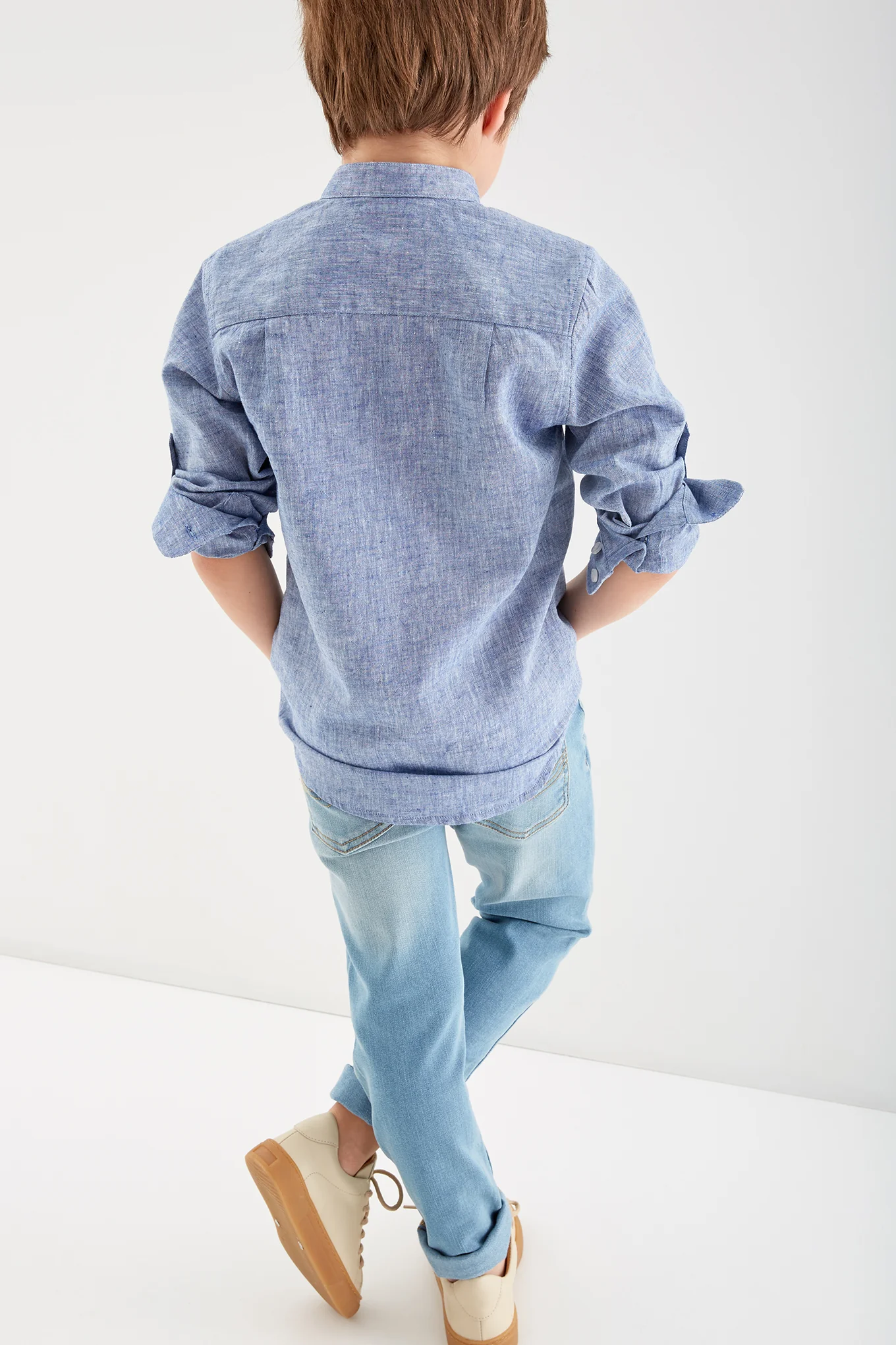 Boys'Mandarin Collar Linen Shirt - Image 2