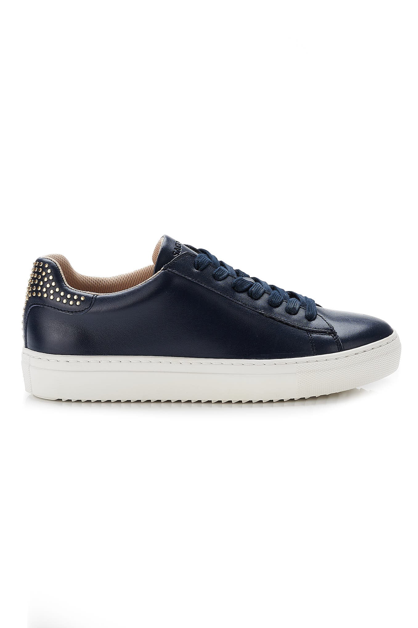 Casual white leather sneakers with gold decoration