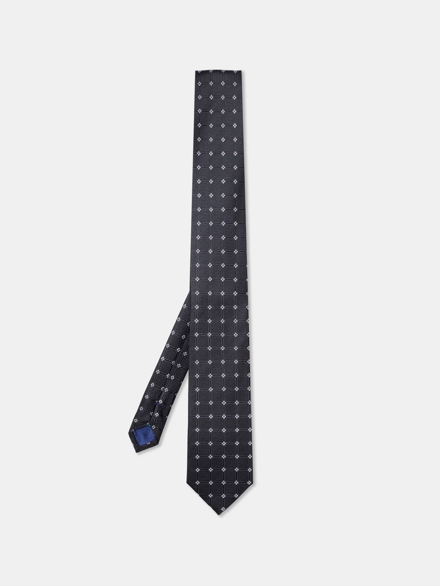 Checkered Floral Pattern Tie 100% Silk 7,5cm - Image 3