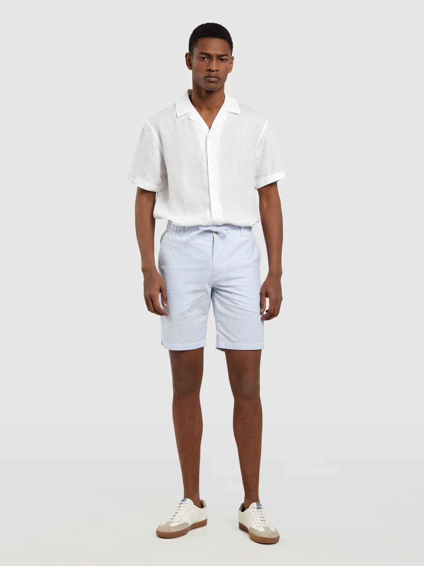 Comfort Striped Seersucker Slim Fit Bermuda - Image 6