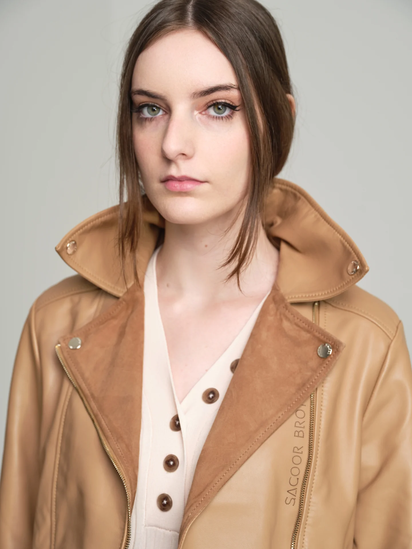 Contrast lapel Biker leather jacket - Image 4