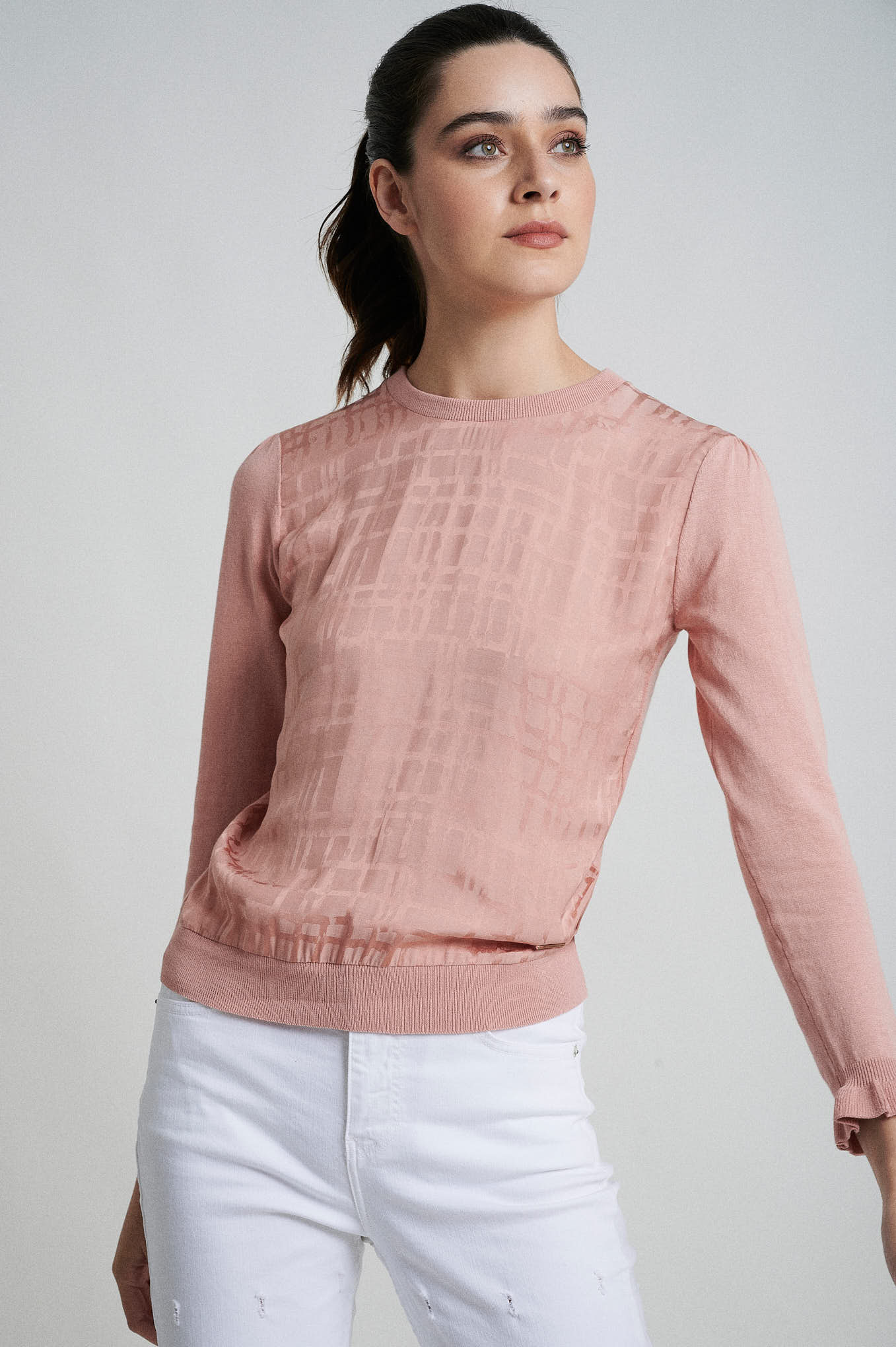Cotton sweater with jacquard fabric - Image 4