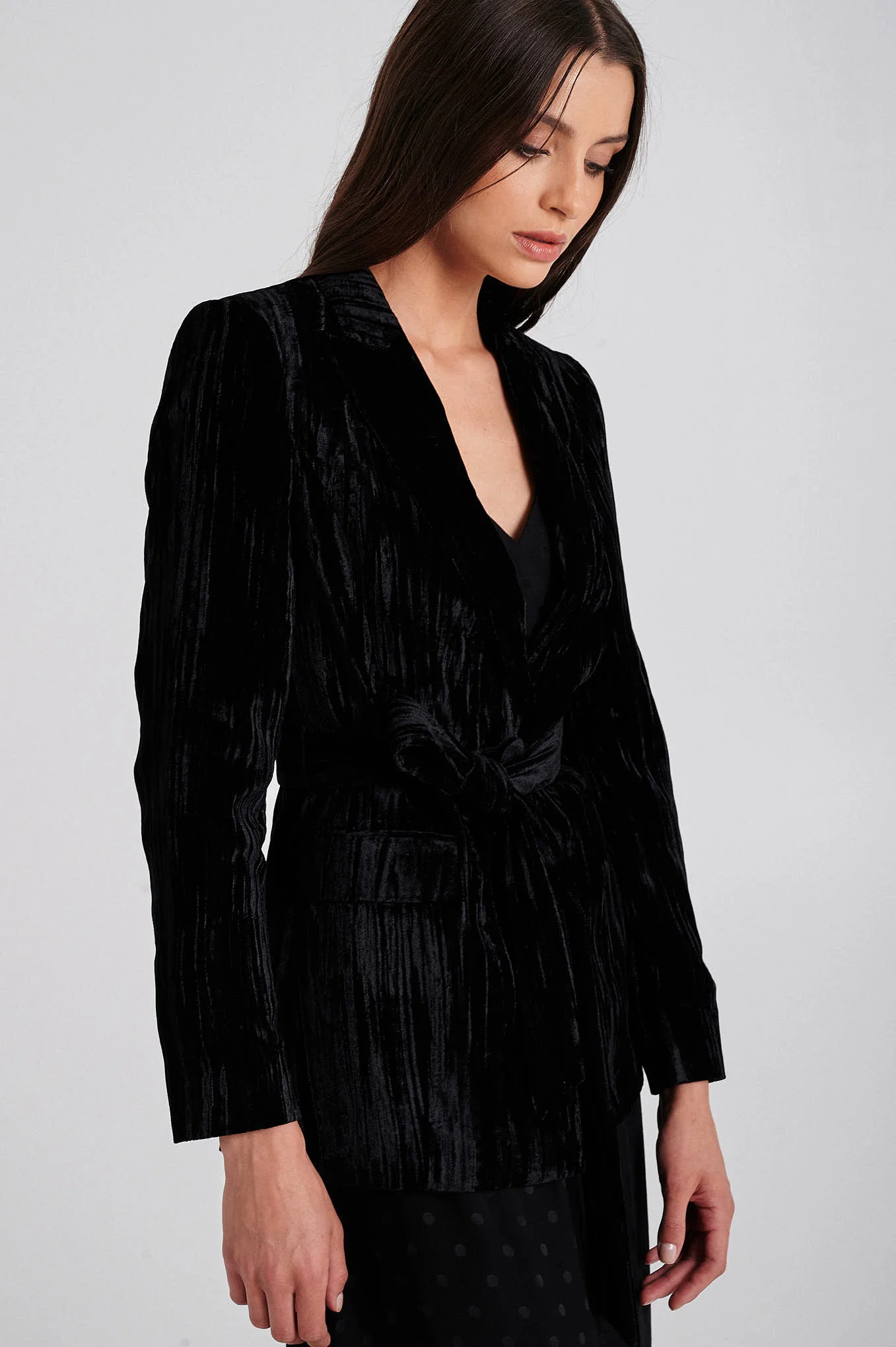 Crushed velvet belted blazer - Image 2