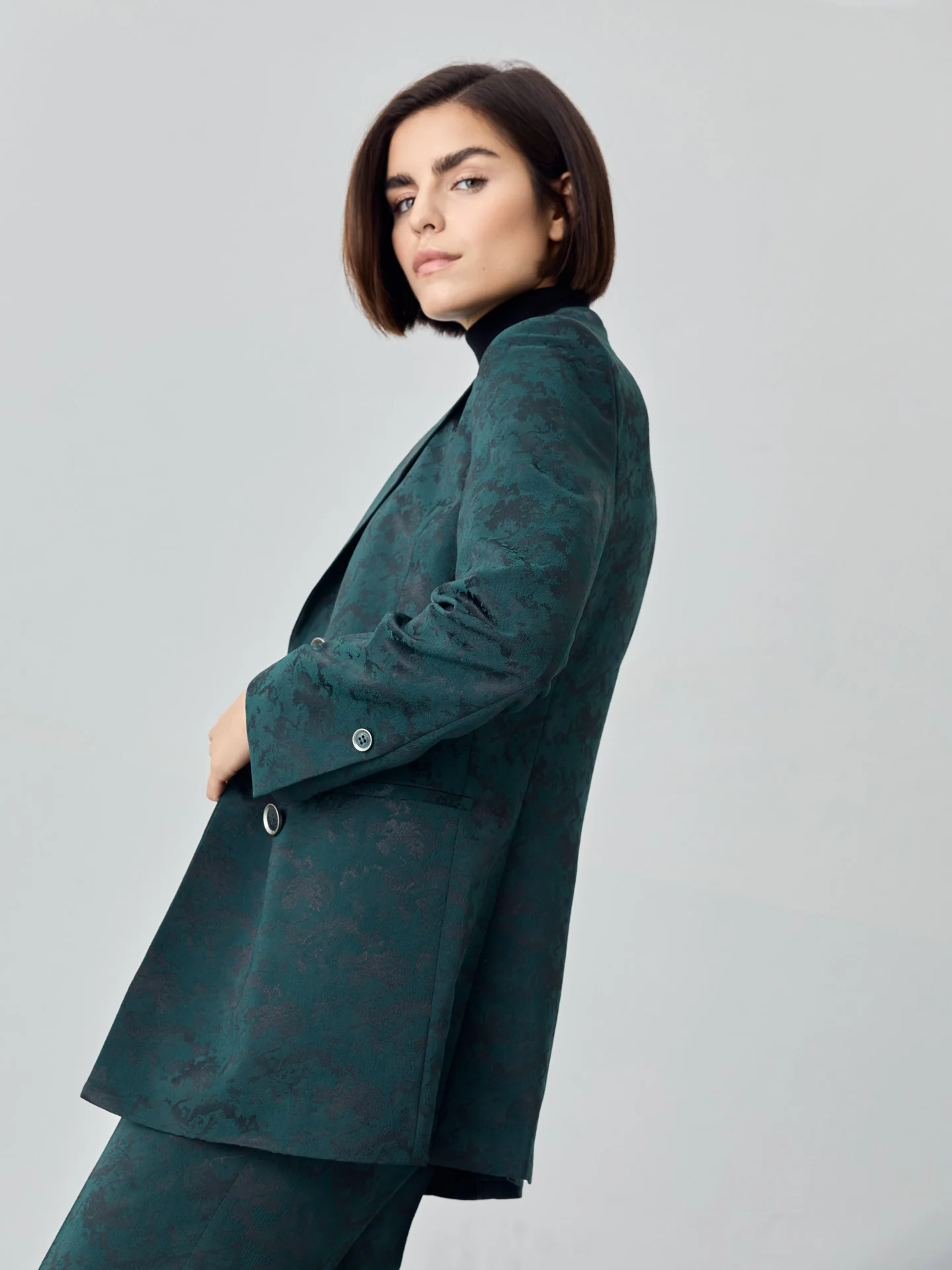 Double-Breasted Suit Blazer In Jacquard Fabric - Image 2