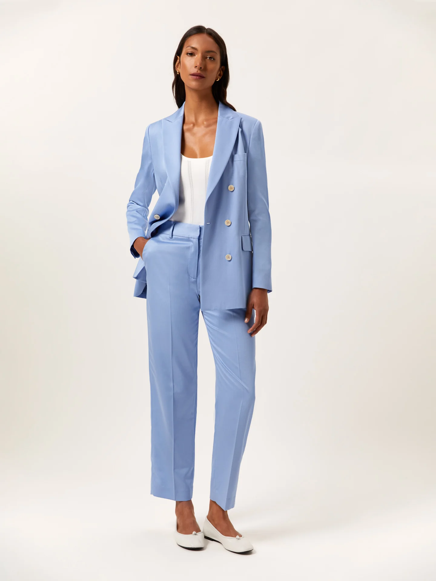 Double-Breasted Suit Blazer In Lyocell & Cotton Blend - Image 2