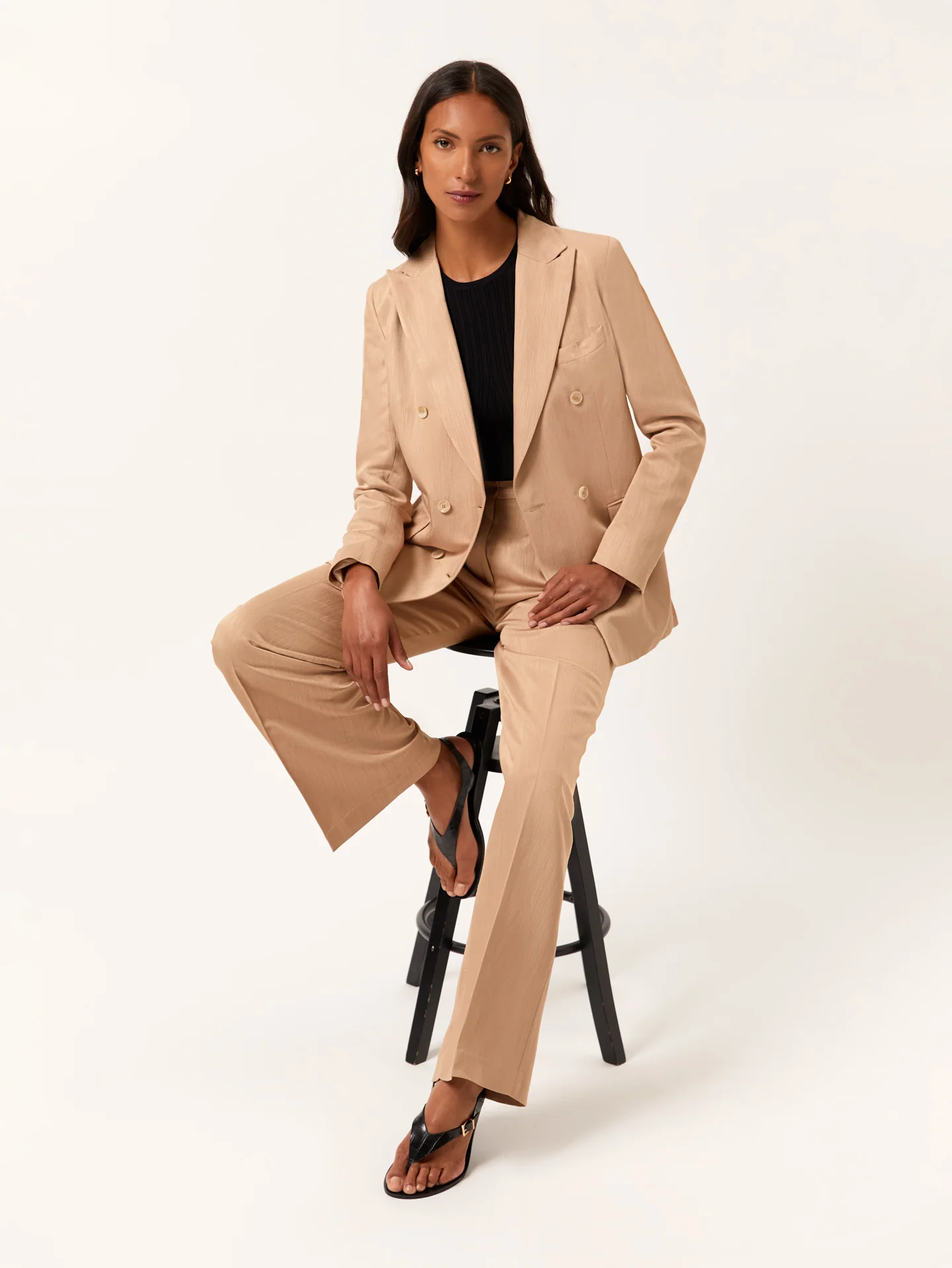Double-Breasted Suit Blazer In Viscose & Linen Blend - Image 6