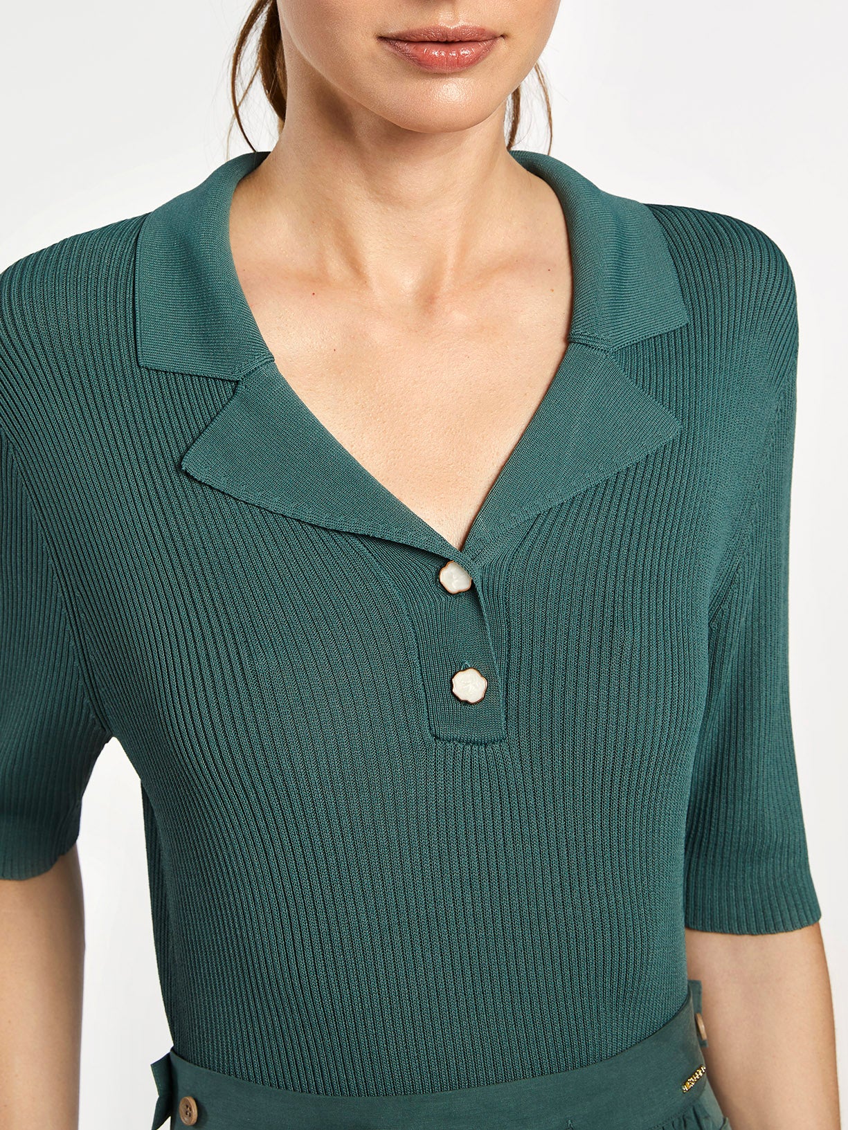 Fitted Ribbed Polo Sweater - Image 2