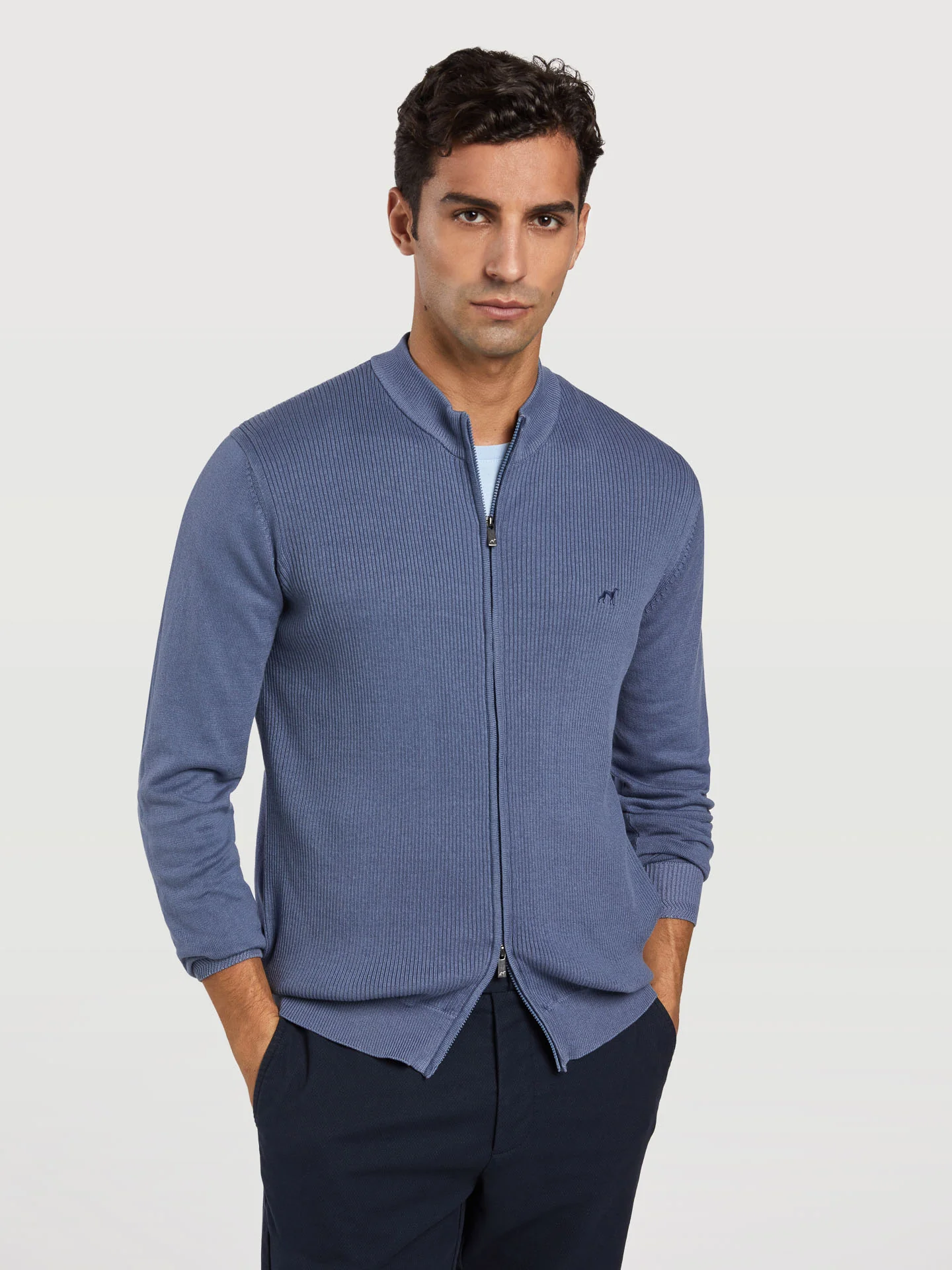Garment dye high collar zipped cardigan - Image 2