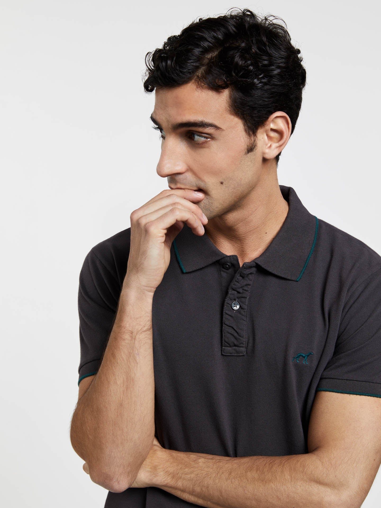 Garment Dye Polo Piqué Shirt With Wrinkled Placket - Image 2