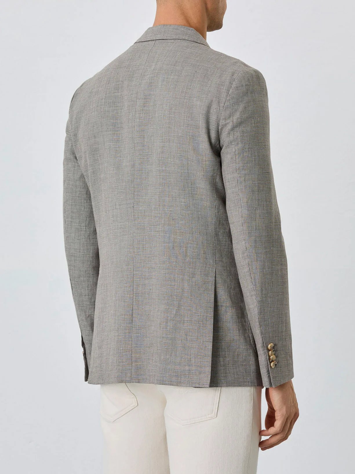 Half-Canvas Micro Houndstooth Blazer With Patch Pockets In Linen - Image 3