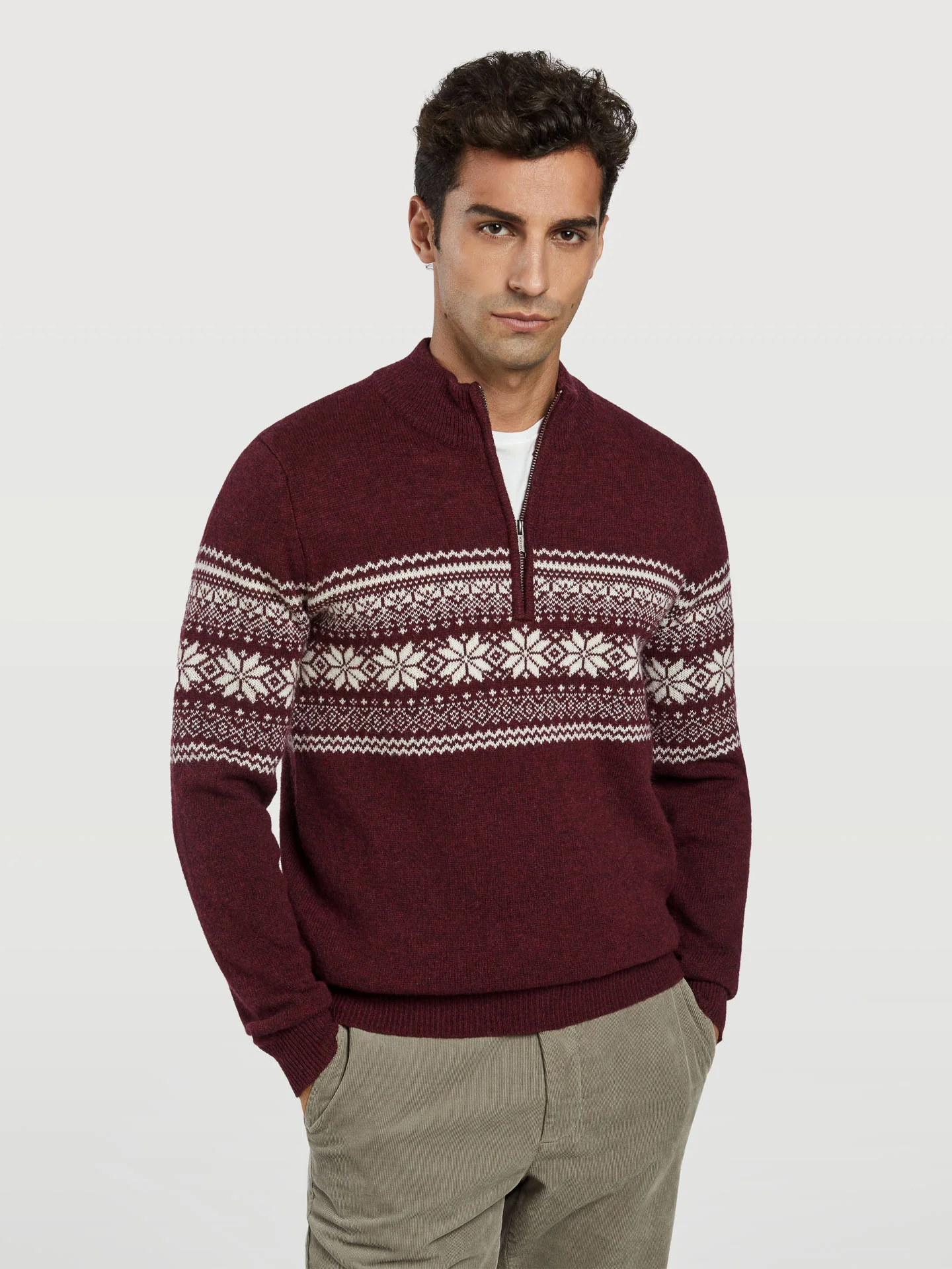High collar half-zip sweater with jacquard - Image 4
