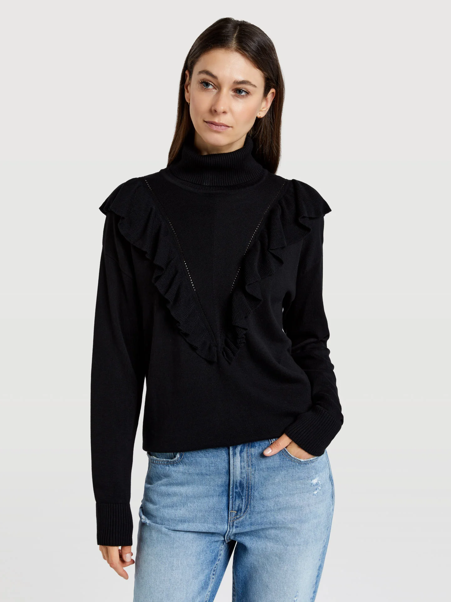 High neck frilled sweater