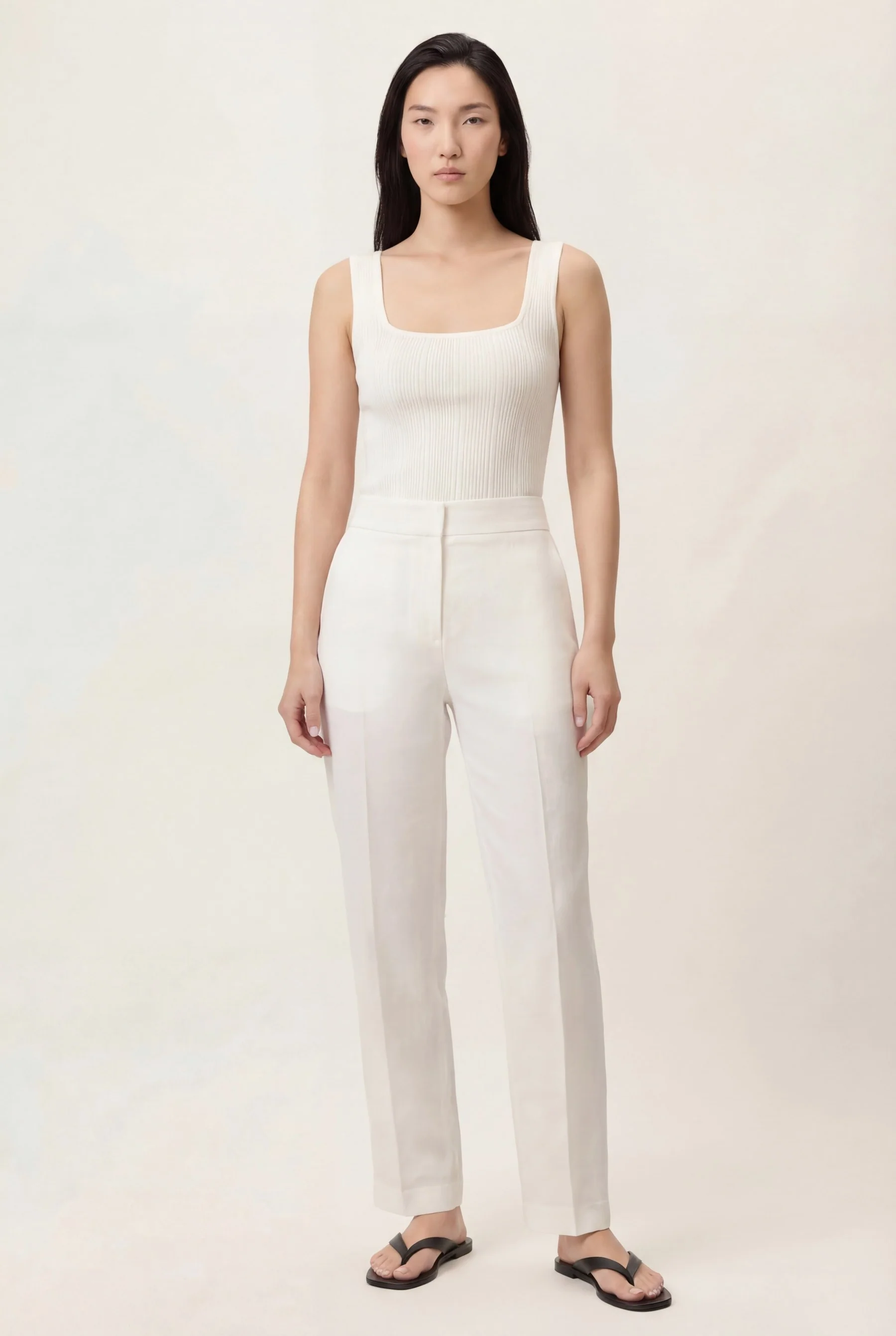 High-Waist Regular Fit Trousers In Lyocell Linen And Cotton Blend With Creases