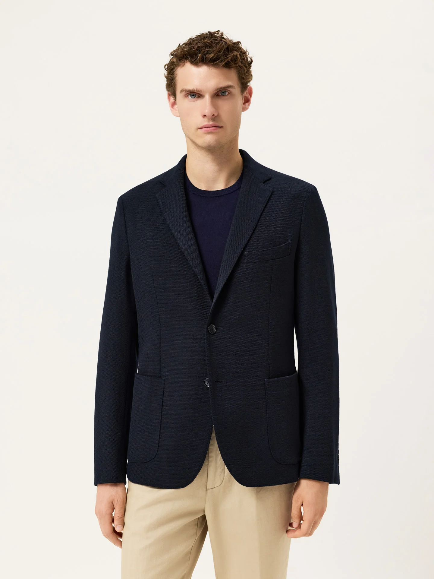 Italian Structured Knit Blazer In Wool Blend