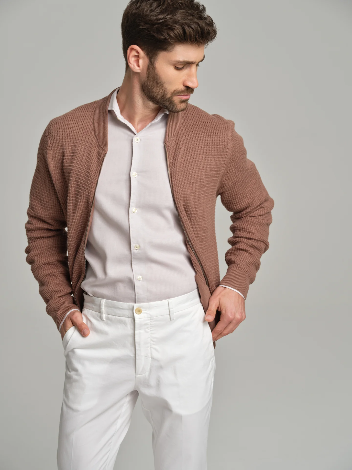 Knitted bomber with waffle knitting - Image 2