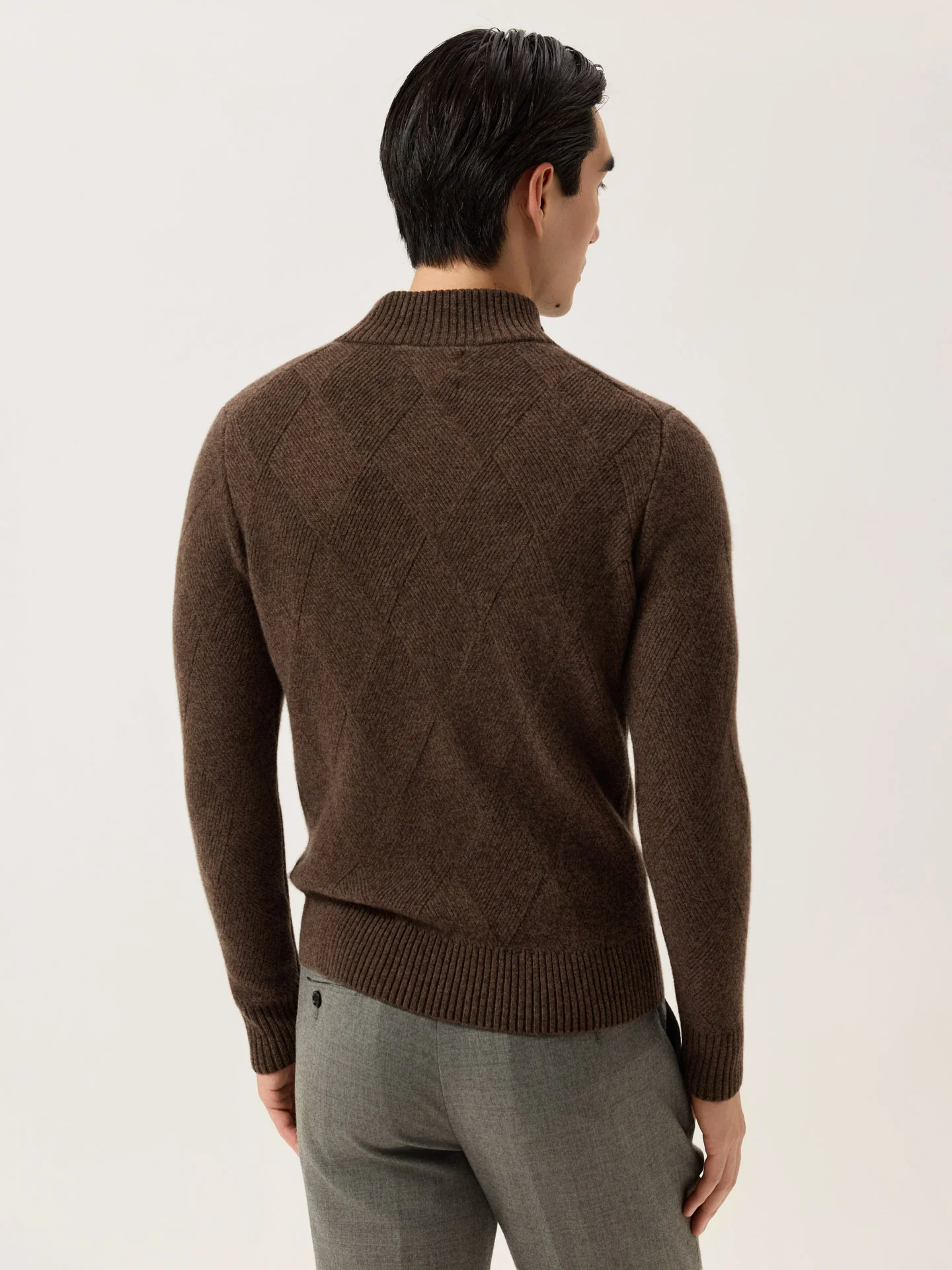Long Sleeve Half-Zip Sweater With Fancy Stitch In Pure Lambswool - Image 3