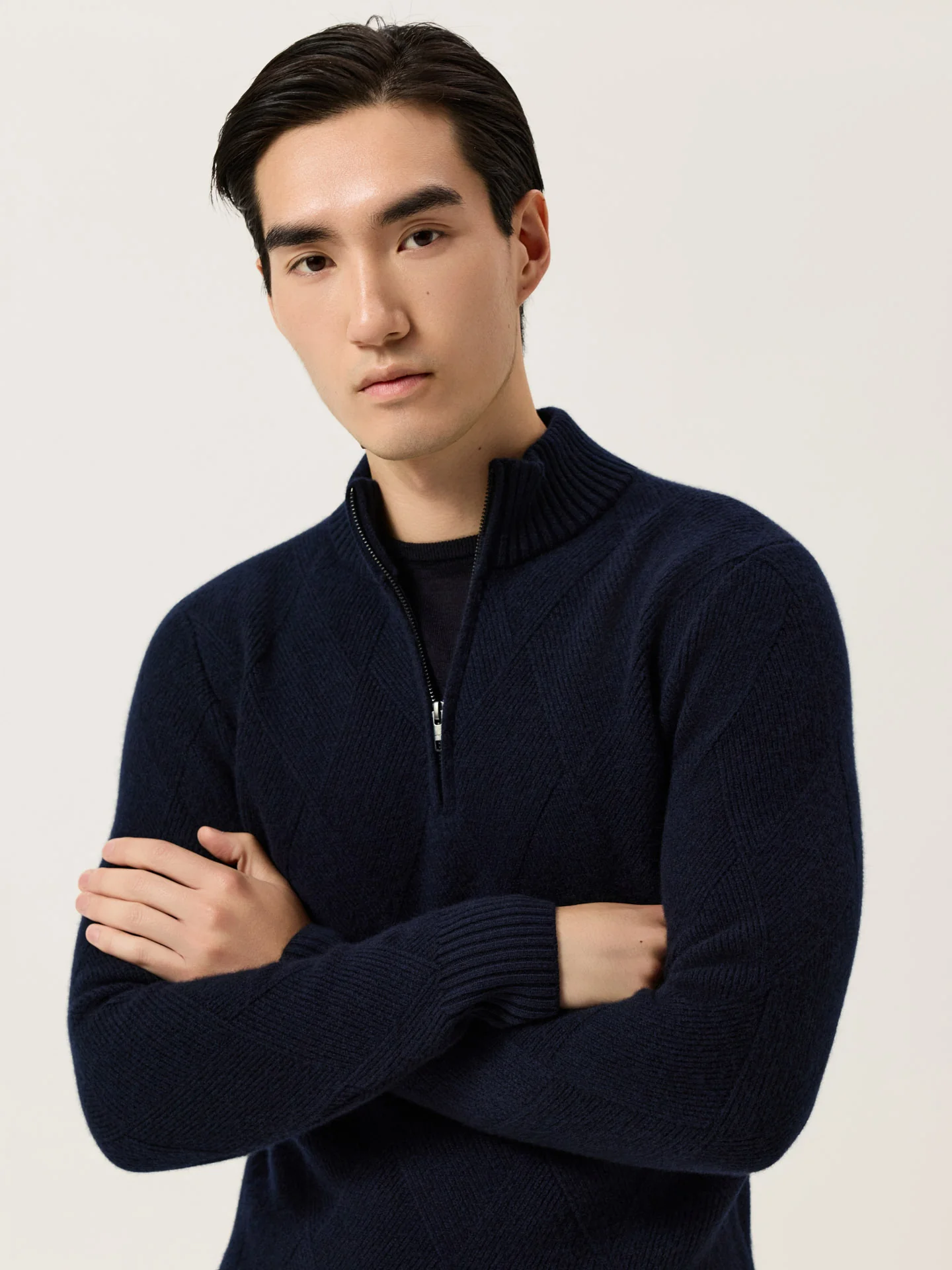 Long Sleeve Half-Zip Sweater With Fancy Stitch In Pure Lambswool - Image 5
