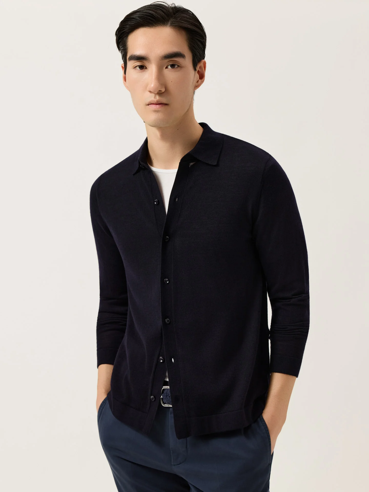 Long Sleeve Shirt Sweater In Extra Fine Merino Wool