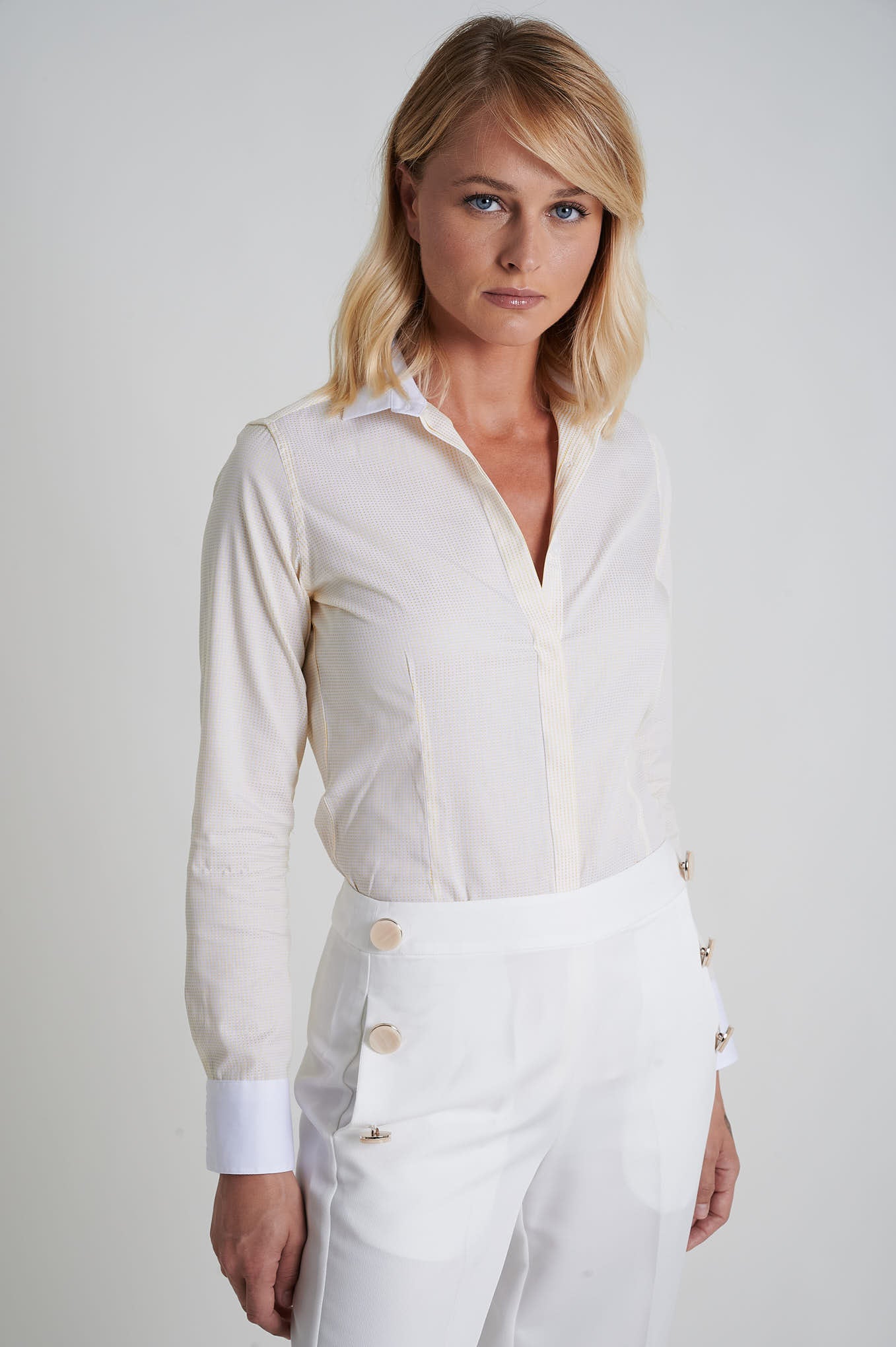 Long sleeve Women's classic shirt with dot jacquard - Image 4