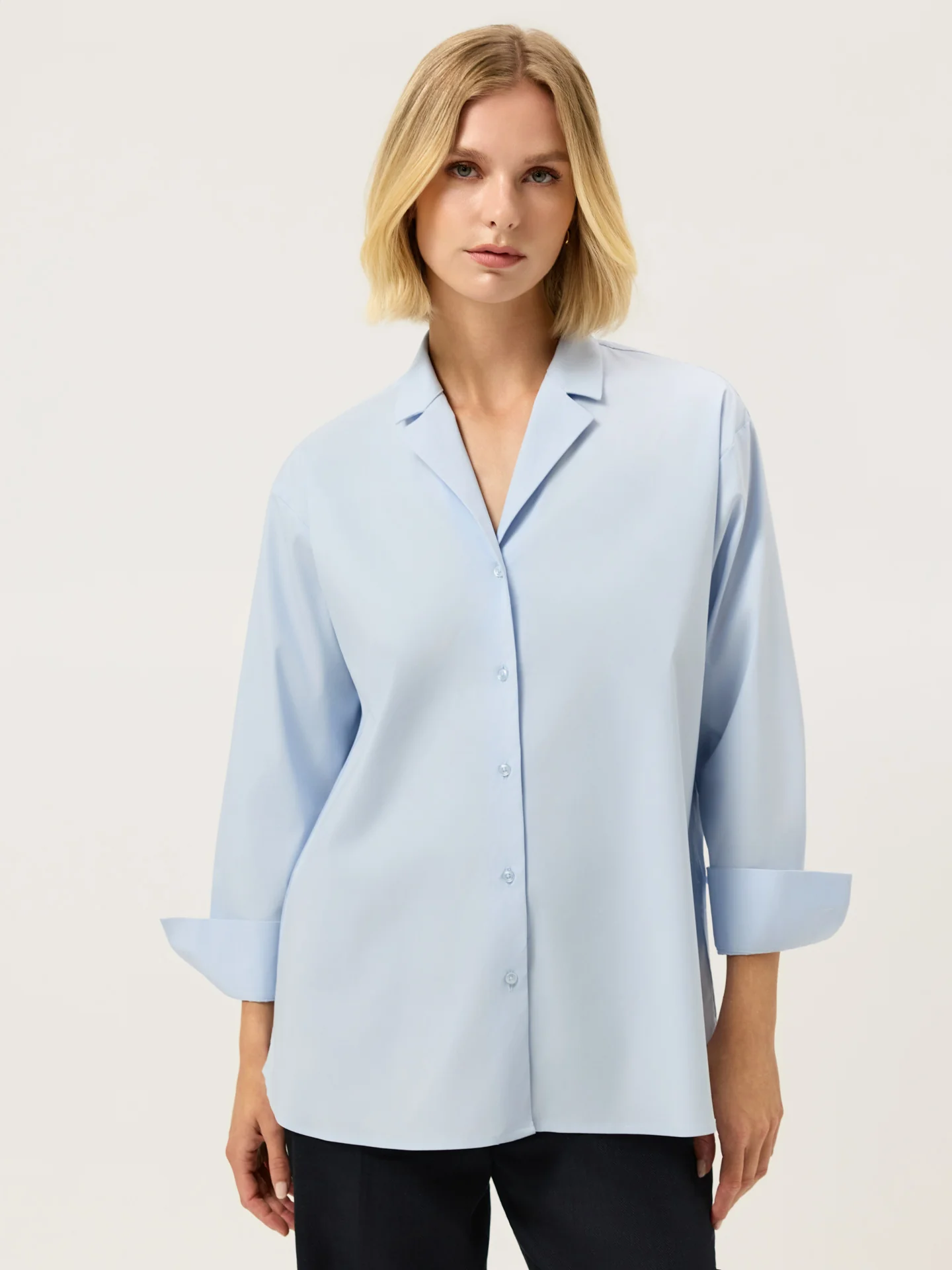 Loose Fit Plain Comfort Poplin Shirt With Tailored Collar