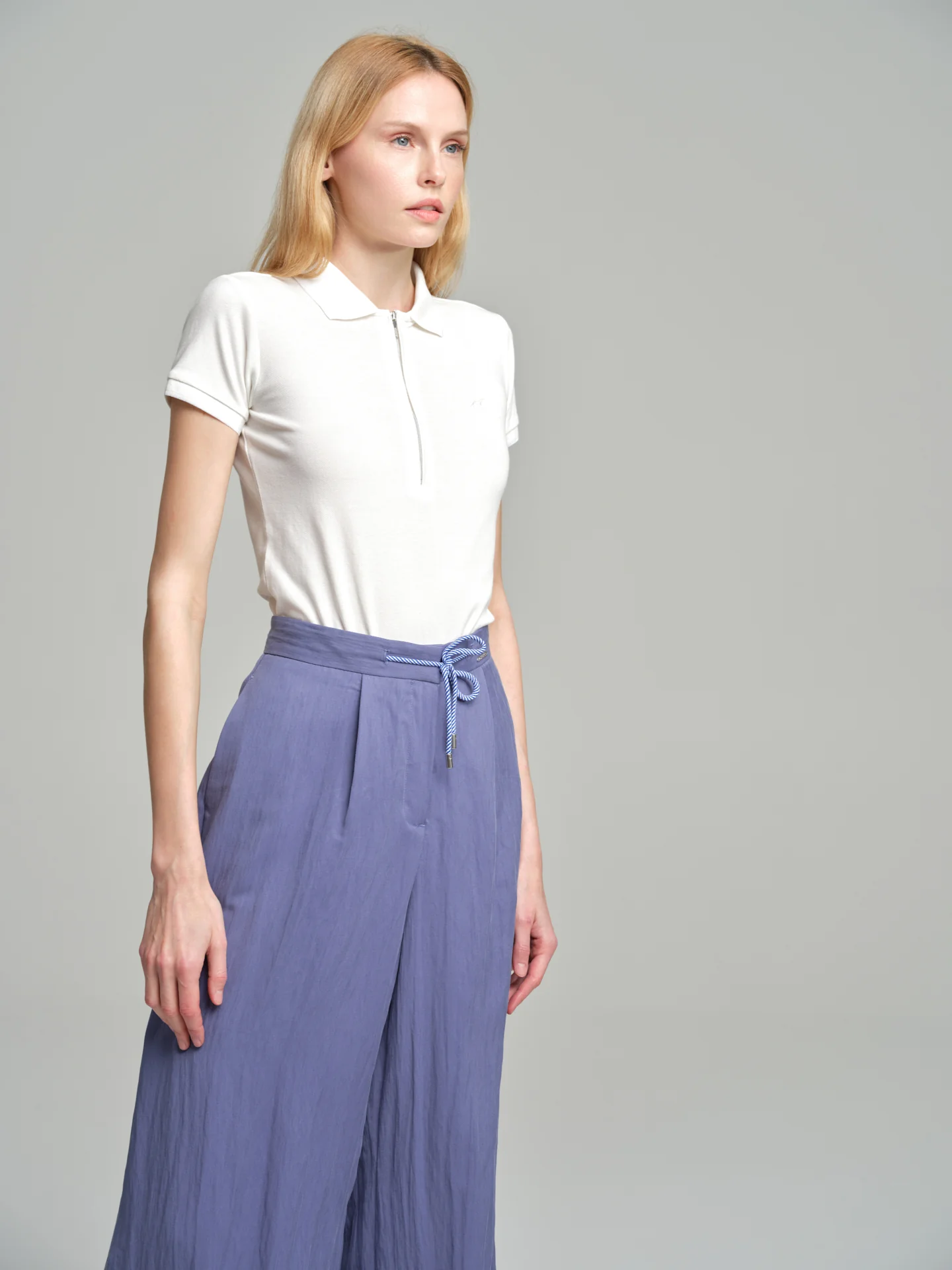 Lurex details zipped piquet polo shirt - Image 12