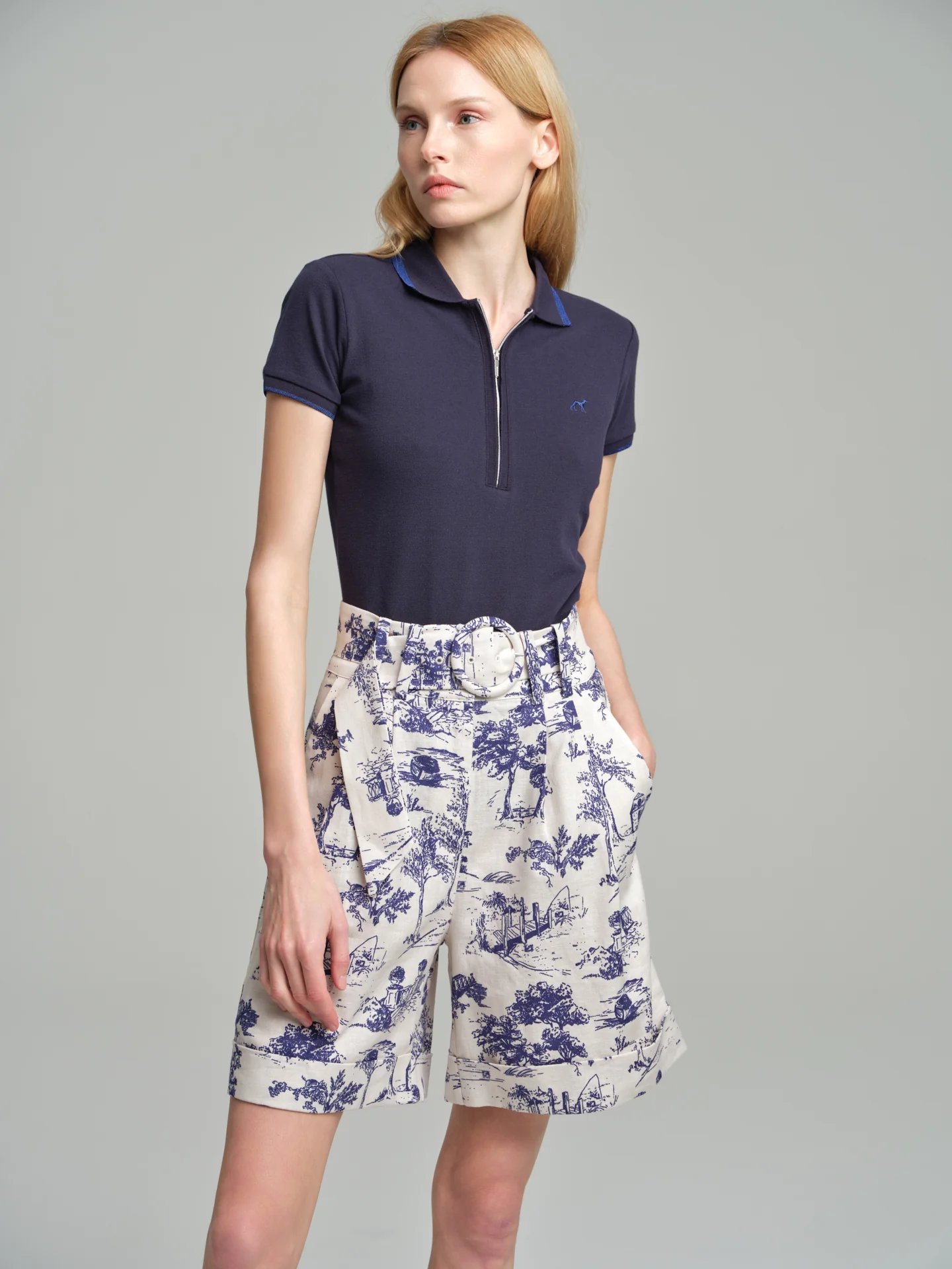 Lurex details zipped piquet polo shirt - Image 2