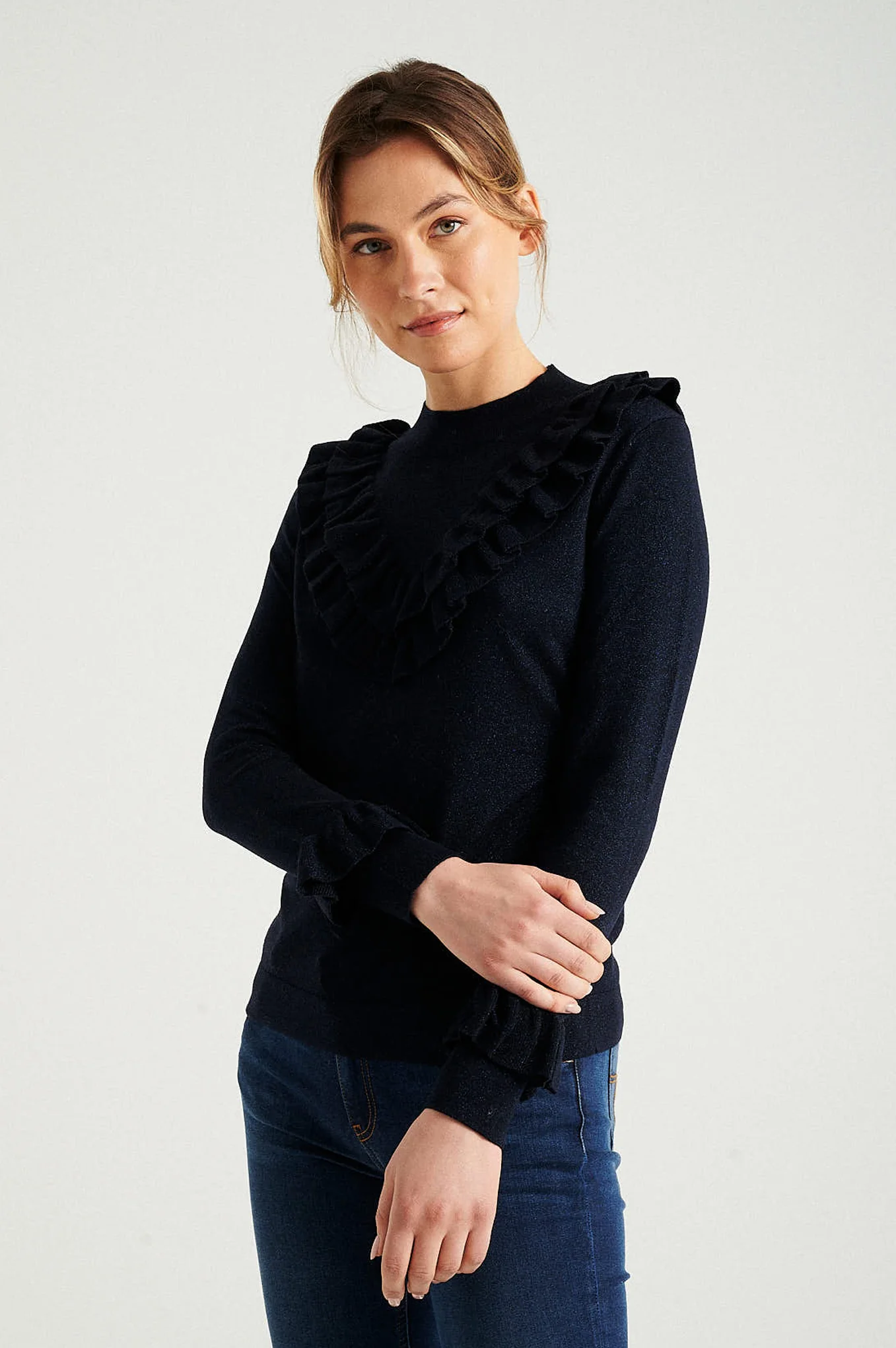 Lurex effect frilled detail sweater - Image 2