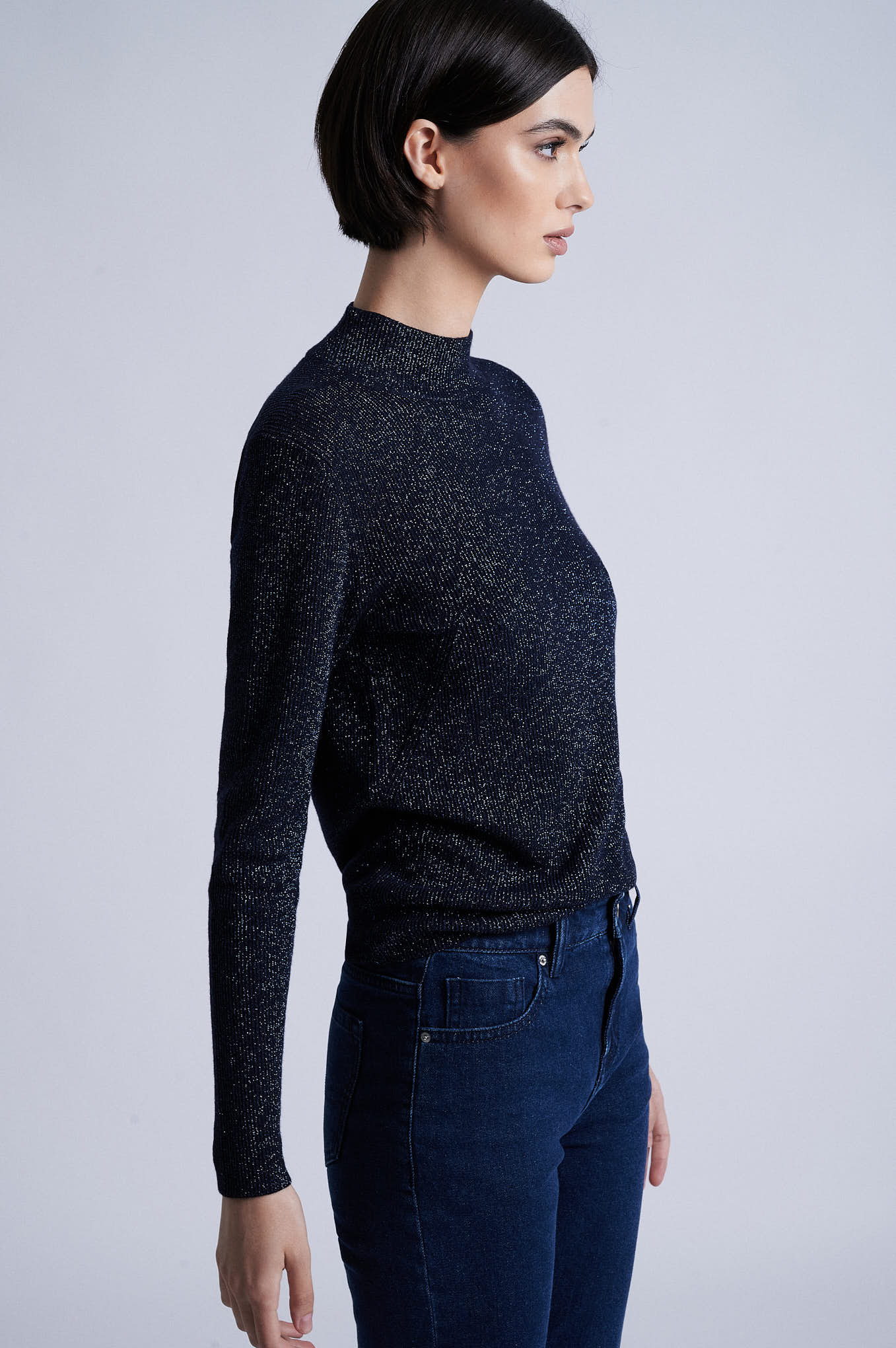 Lurex effect mock neck sweater