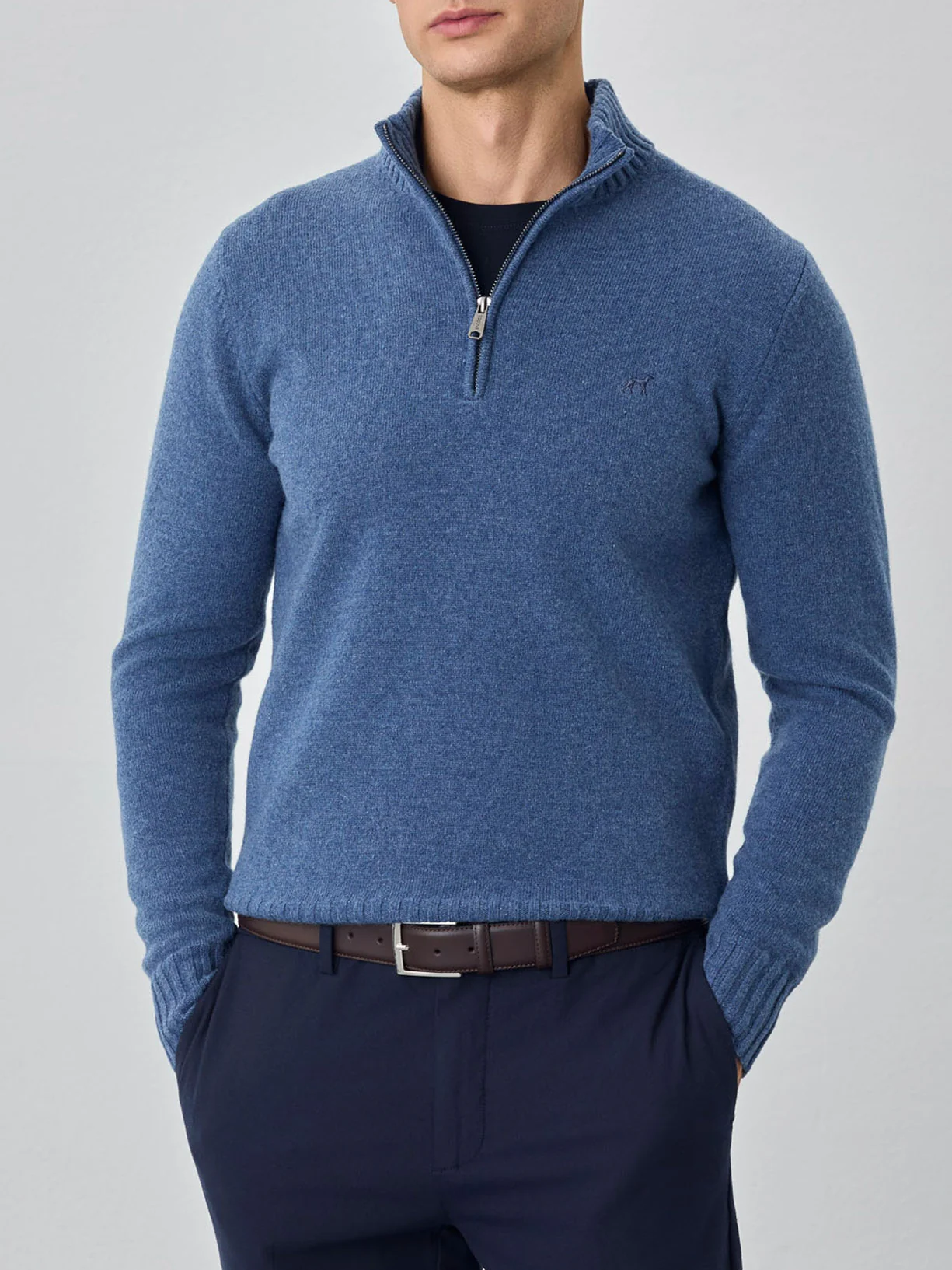 Machine Washable Half-Zip Sweater With Long Sleeves In Lambswool - Image 8