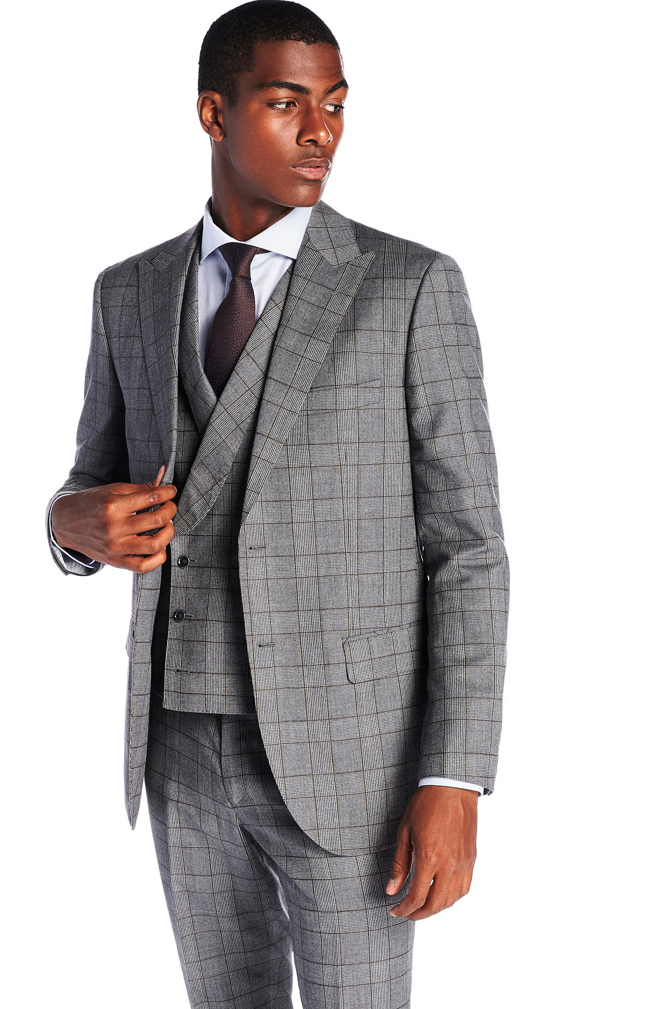 Men's Classic Slim Fit Checkered Suit with Vest - Image 3