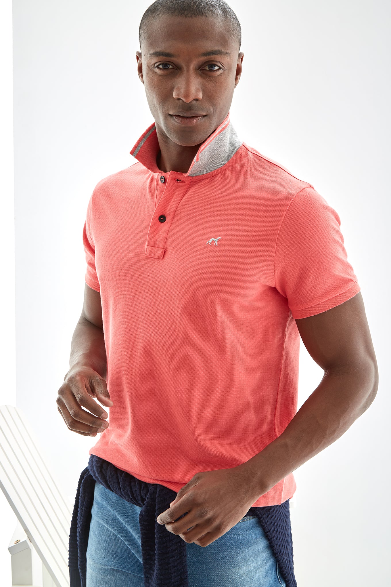 Men's Collar Stripe Polo Piquet Shirt - Image 11