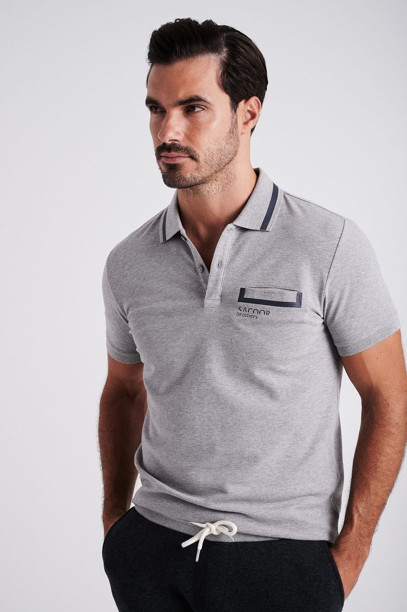 Men's cotton piquet polo with adhesive tape on chest pocket - Image 8