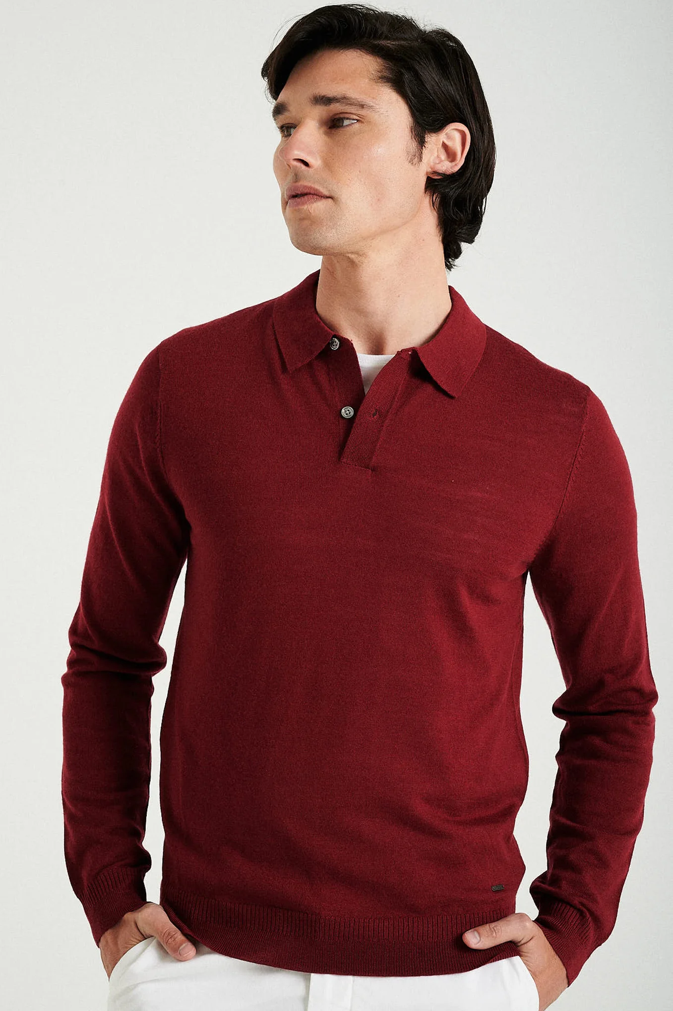 Men's extrafine merino wool polo sweater - Image 4