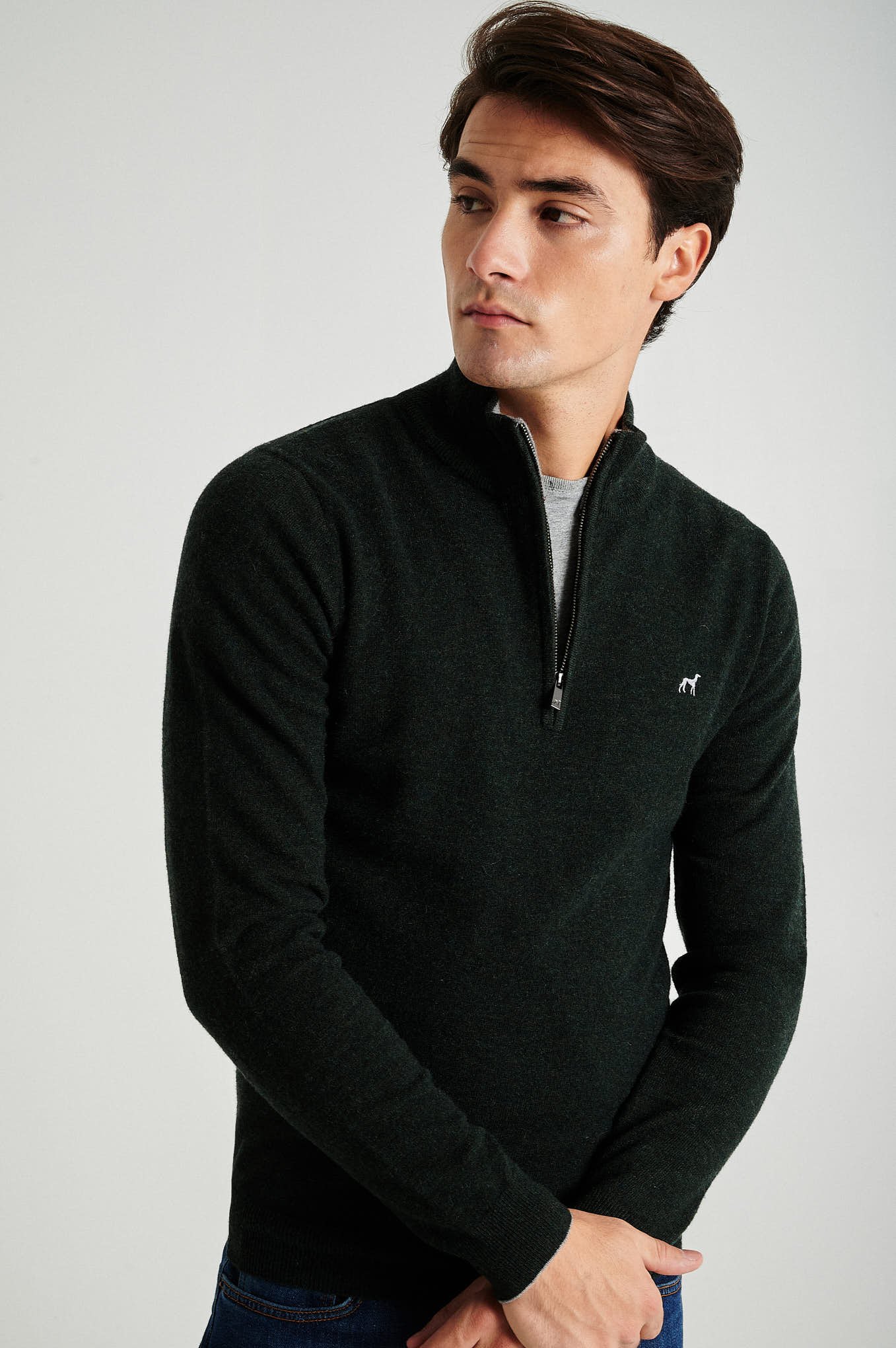 Men's lambswool blend high zip collar sweater - Image 31