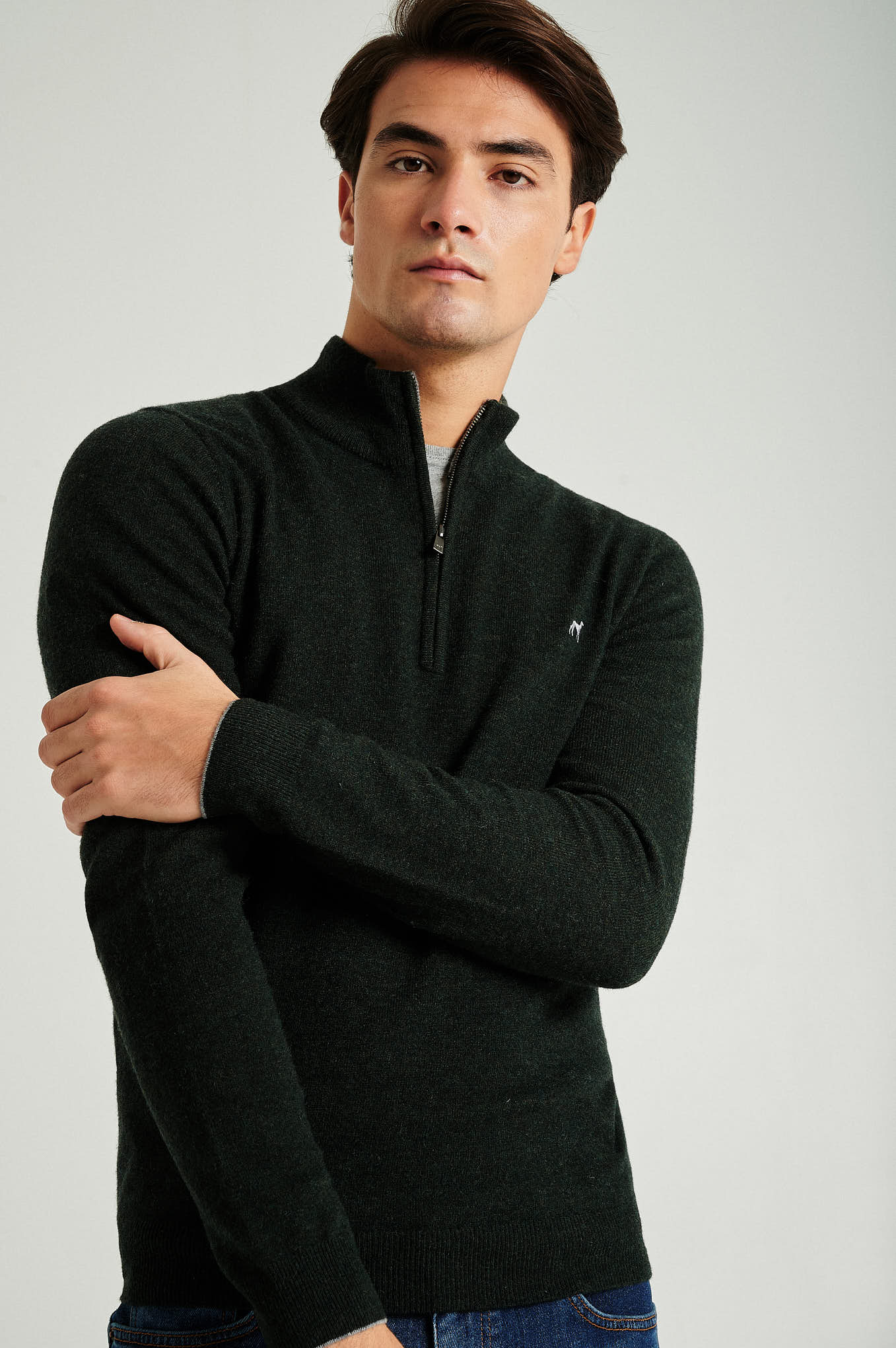 Men's lambswool blend high zip collar sweater - Image 34