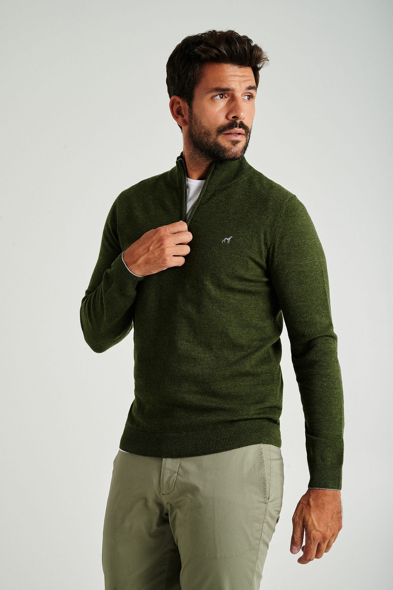Men's lambswool blend high zip collar sweater - Image 37