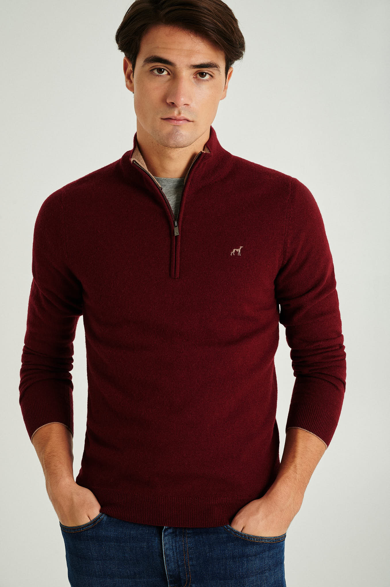 Men's lambswool blend high zip collar sweater - Image 5