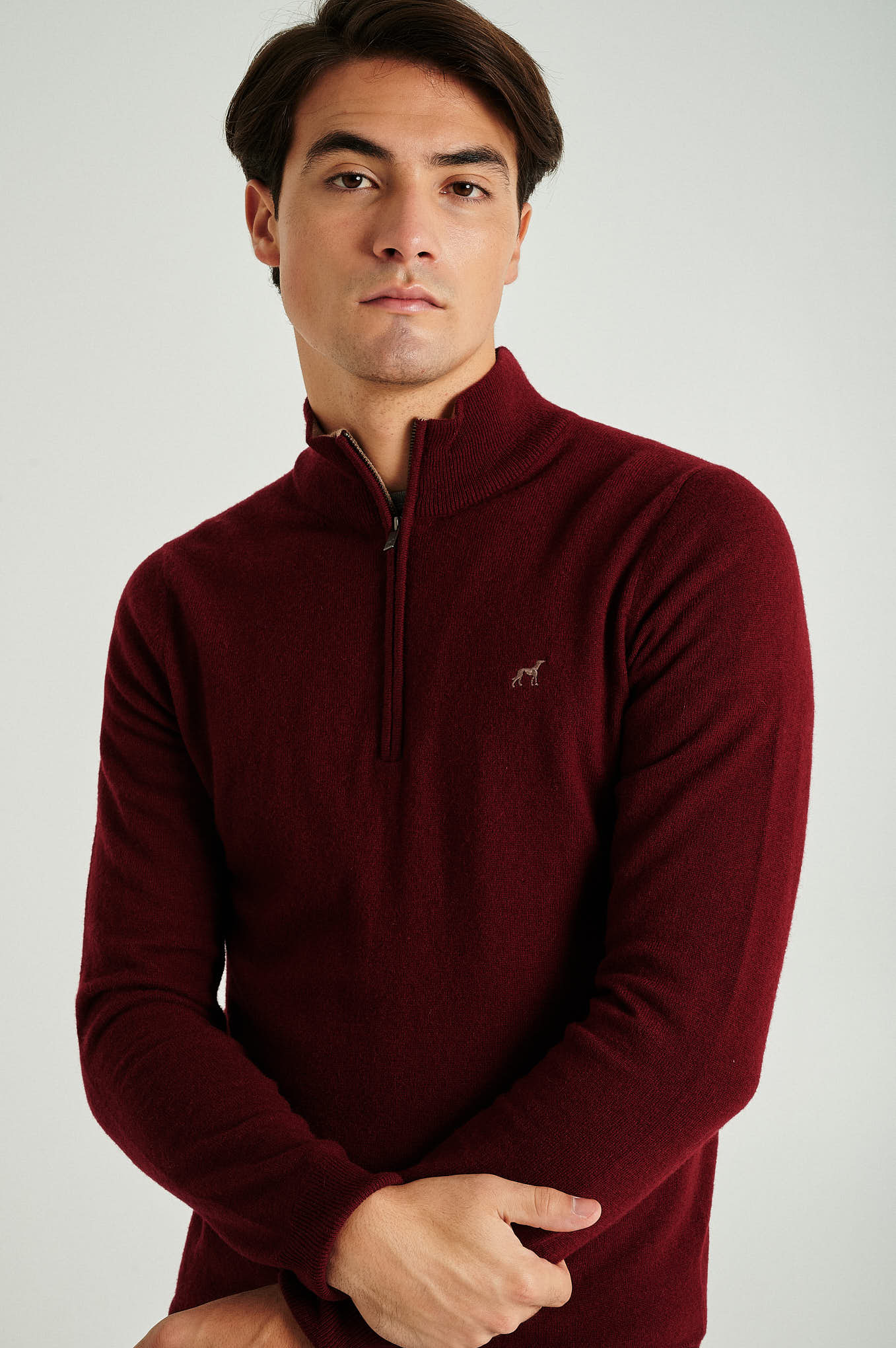 Men's lambswool blend high zip collar sweater - Image 7