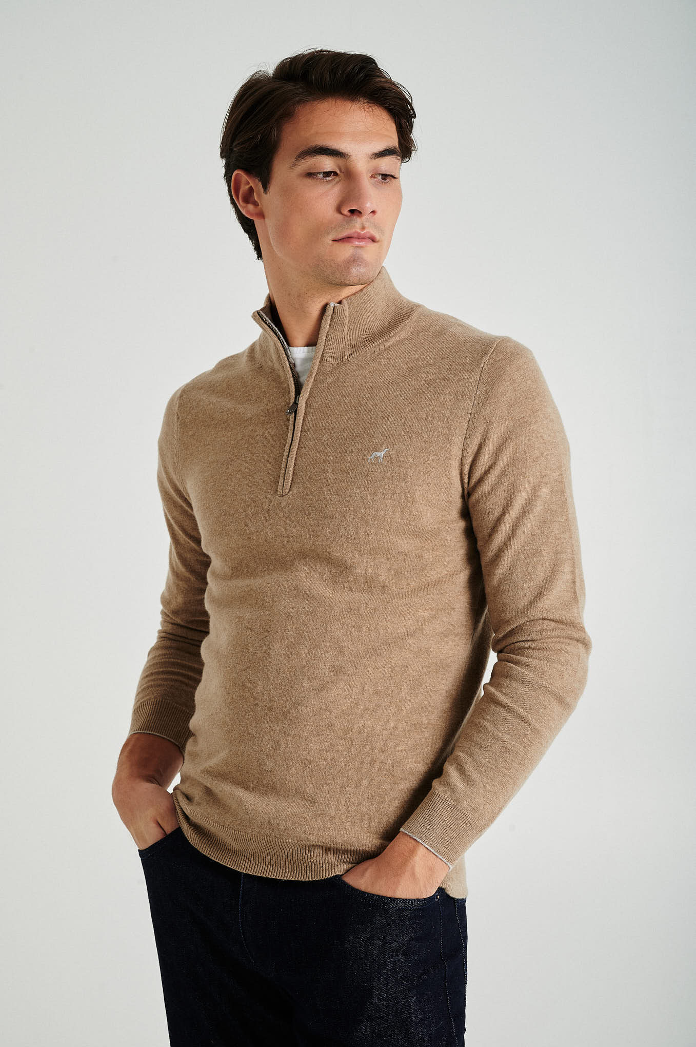 Men's lambswool blend high zip collar sweater - Image 9