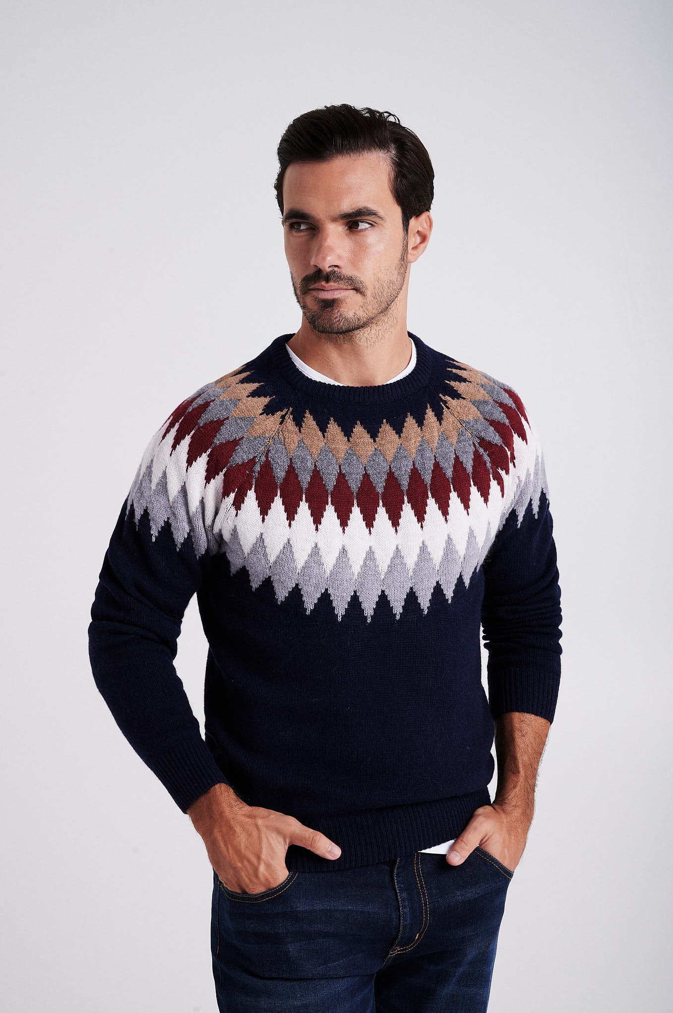 Men's long sleeve crew neck fair-isle sweater - Image 2