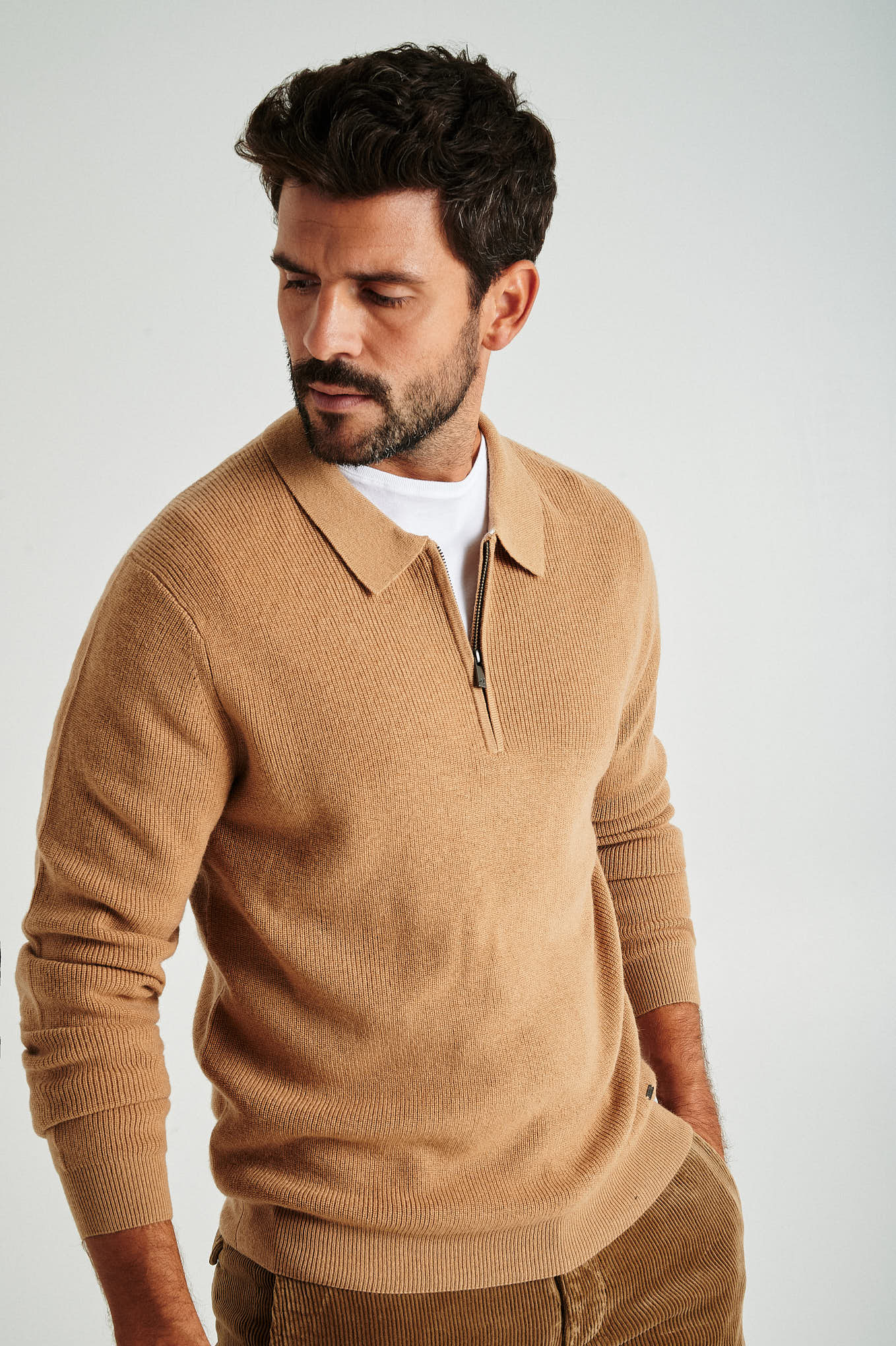 Men's long sleeve merino wool blend polo sweater - Image 2