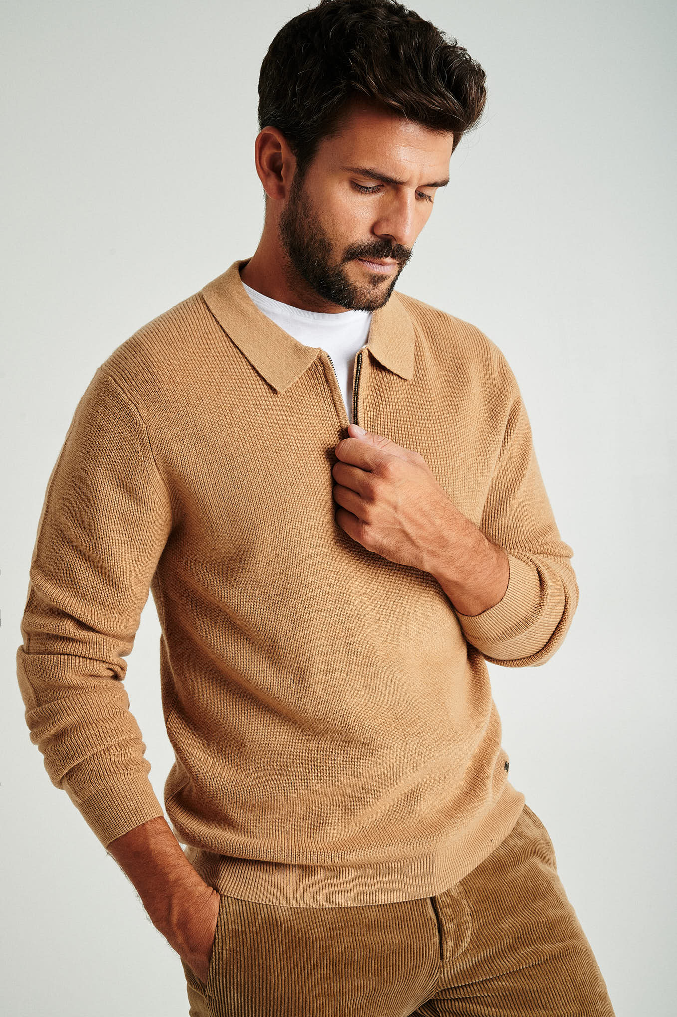 Men's long sleeve merino wool blend polo sweater - Image 4