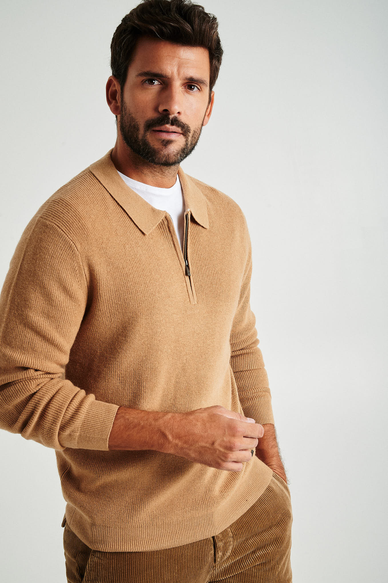 Men's long sleeve merino wool blend polo sweater - Image 5