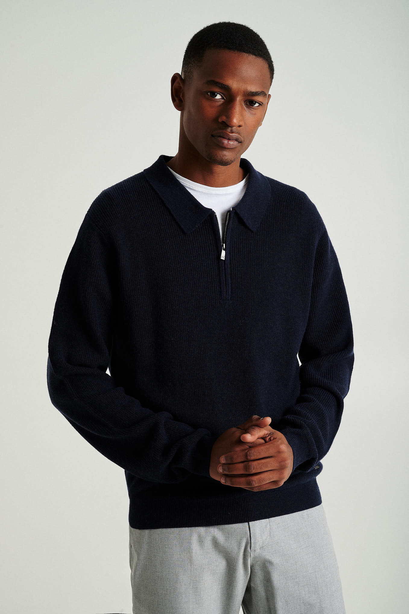 Men's long sleeve merino wool blend polo sweater - Image 9