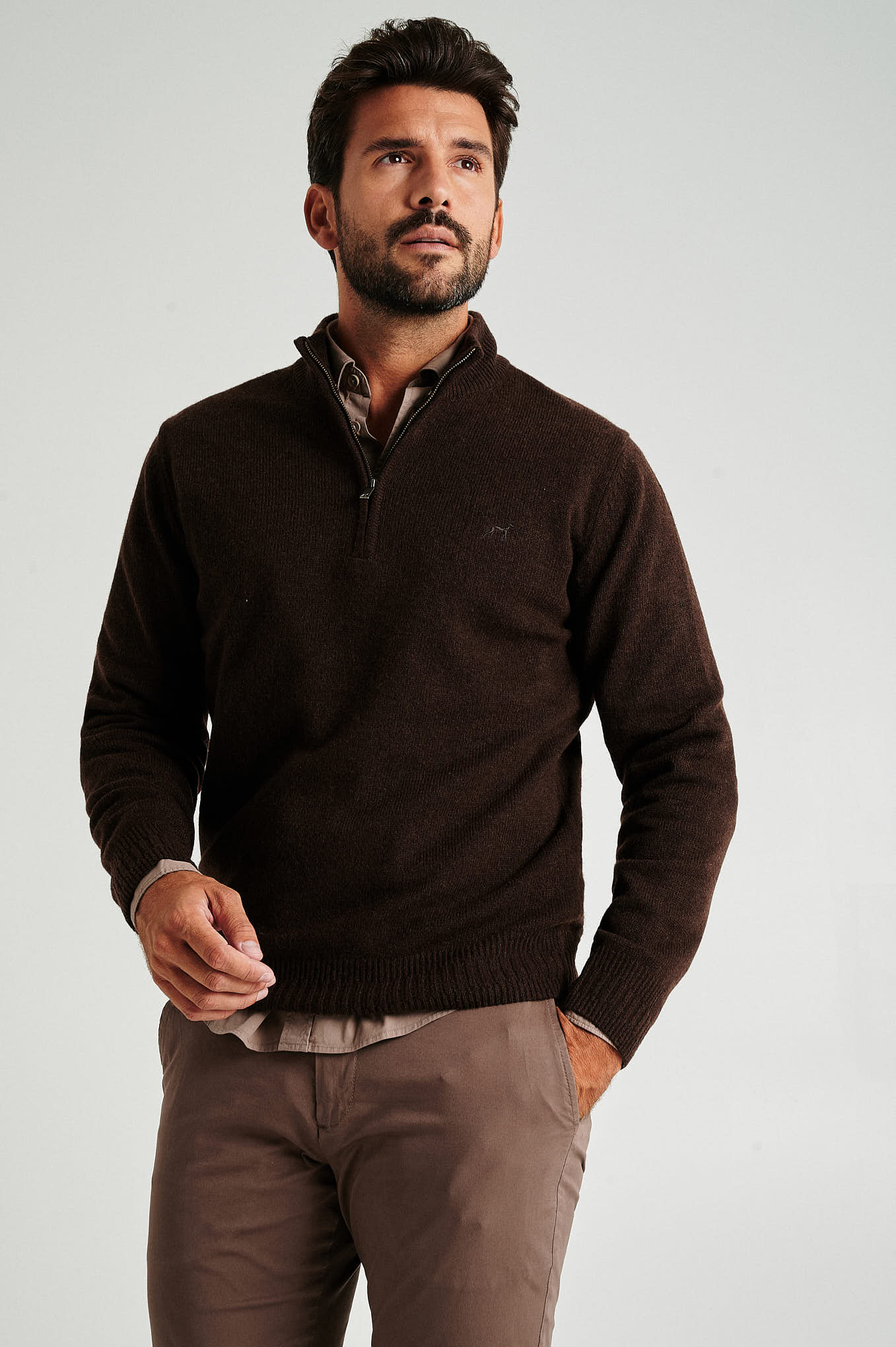 Men's machine washable high zip collar sweater - Image 18