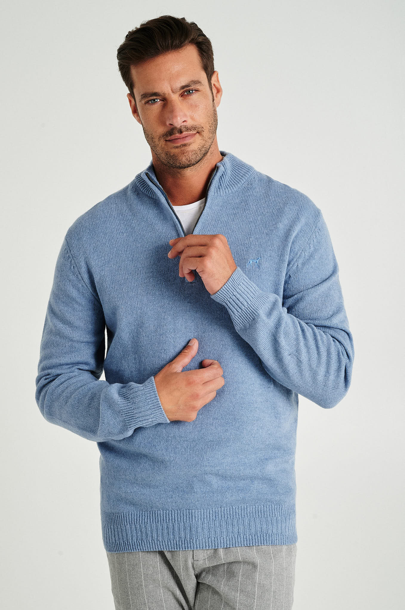 Men's machine washable high zip collar sweater - Image 33